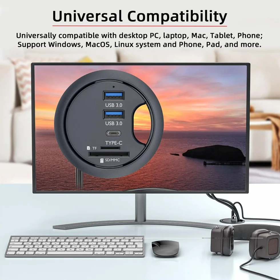 Hub USB 3.0 SD TF USB-C 2 porty USB 60 mm biurko rozgałęźnik stacja dokująca czytnik kart micro-SD do komputera stacjonarnego