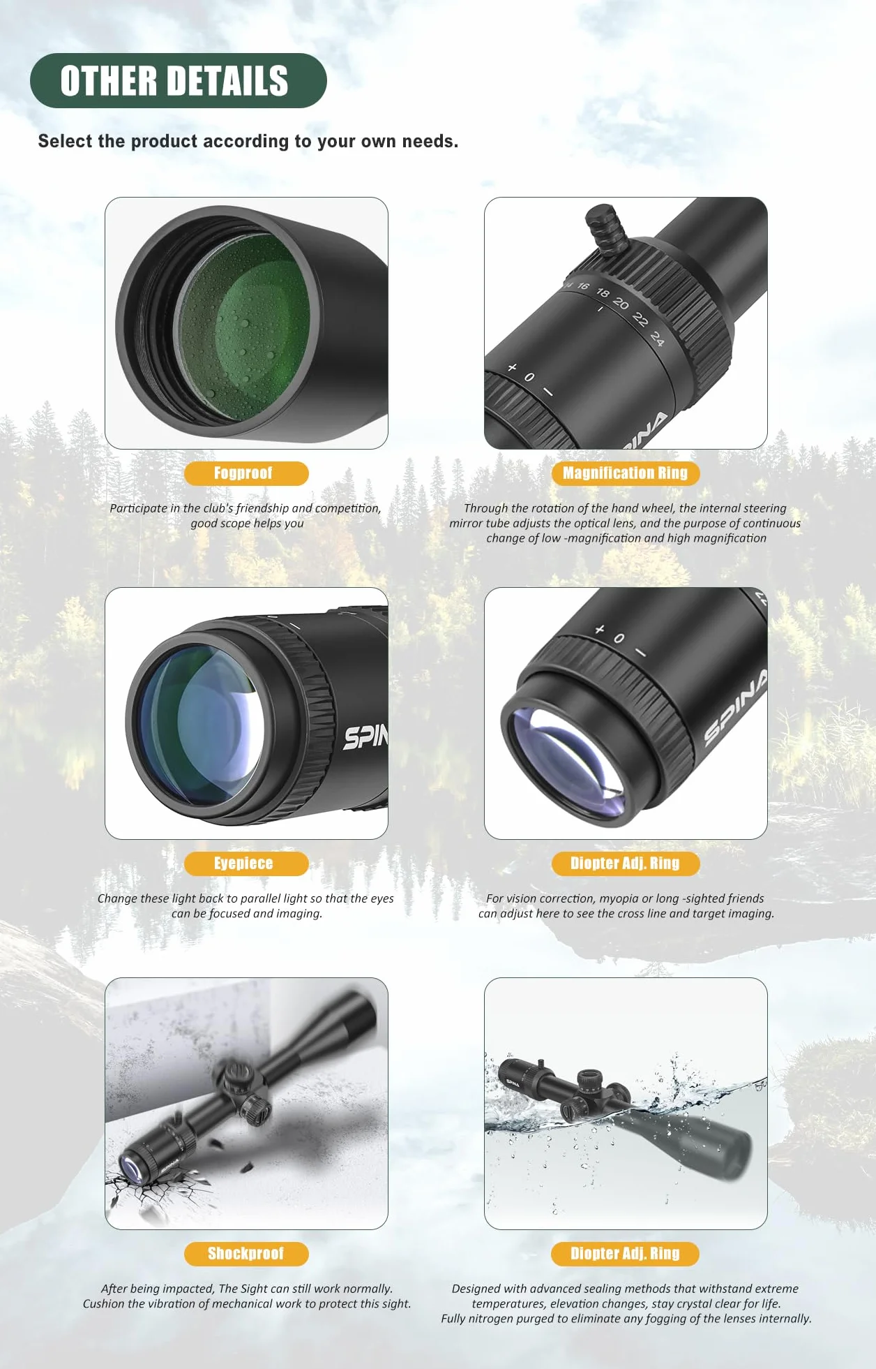 SPINA OPTICS 6-24x50 FFP II Celownik optyczny Pierwsza płaszczyzna ogniskowa Celownik z siatką MRAD Precision Tree i osłoną przeciwsłoneczną