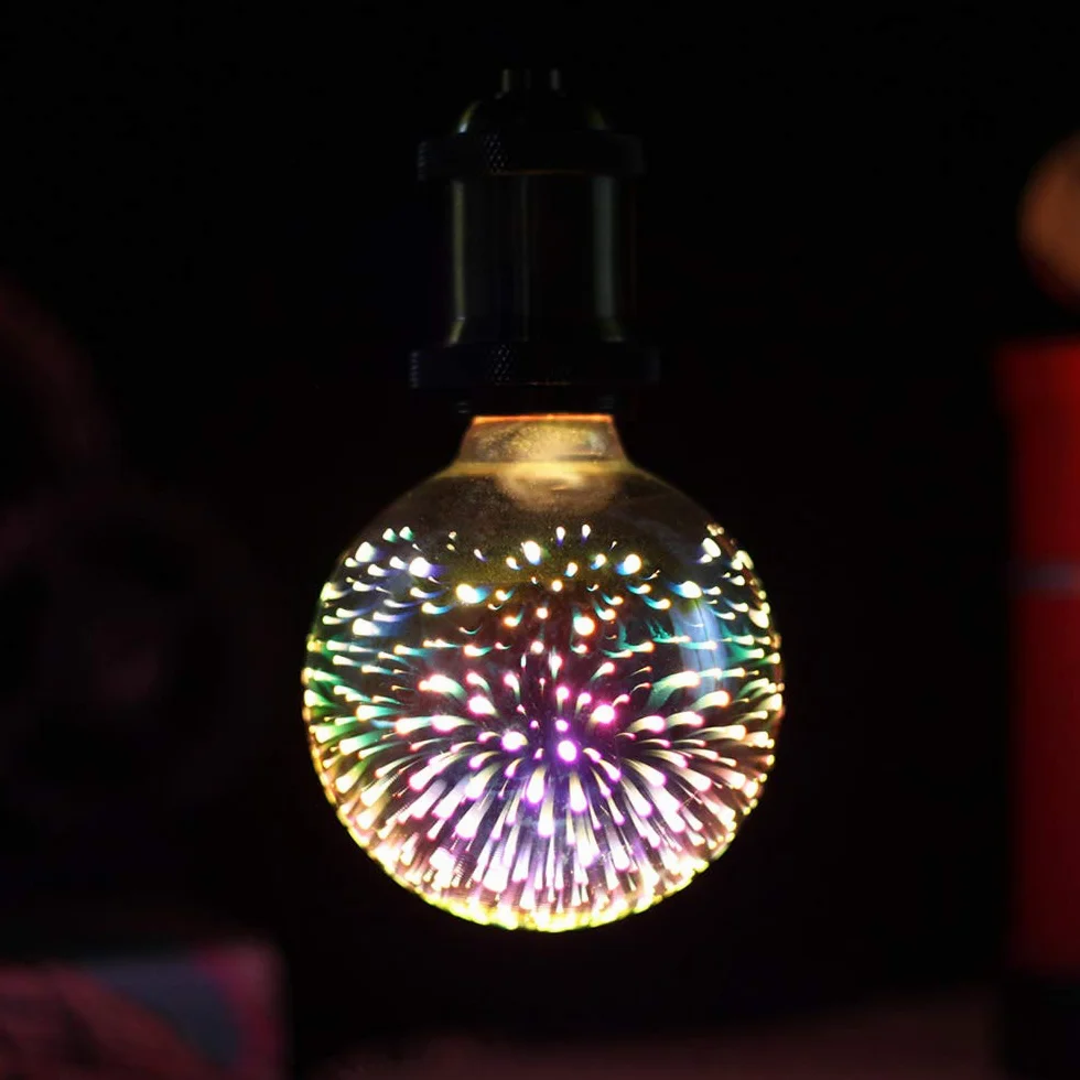 Klasyczna żarówka Edison 3D o wyglądzie fajerwerków, źródło światła LED, AC 85-240 V, E27, dekoracyjna żarówka (G95, srebrna)