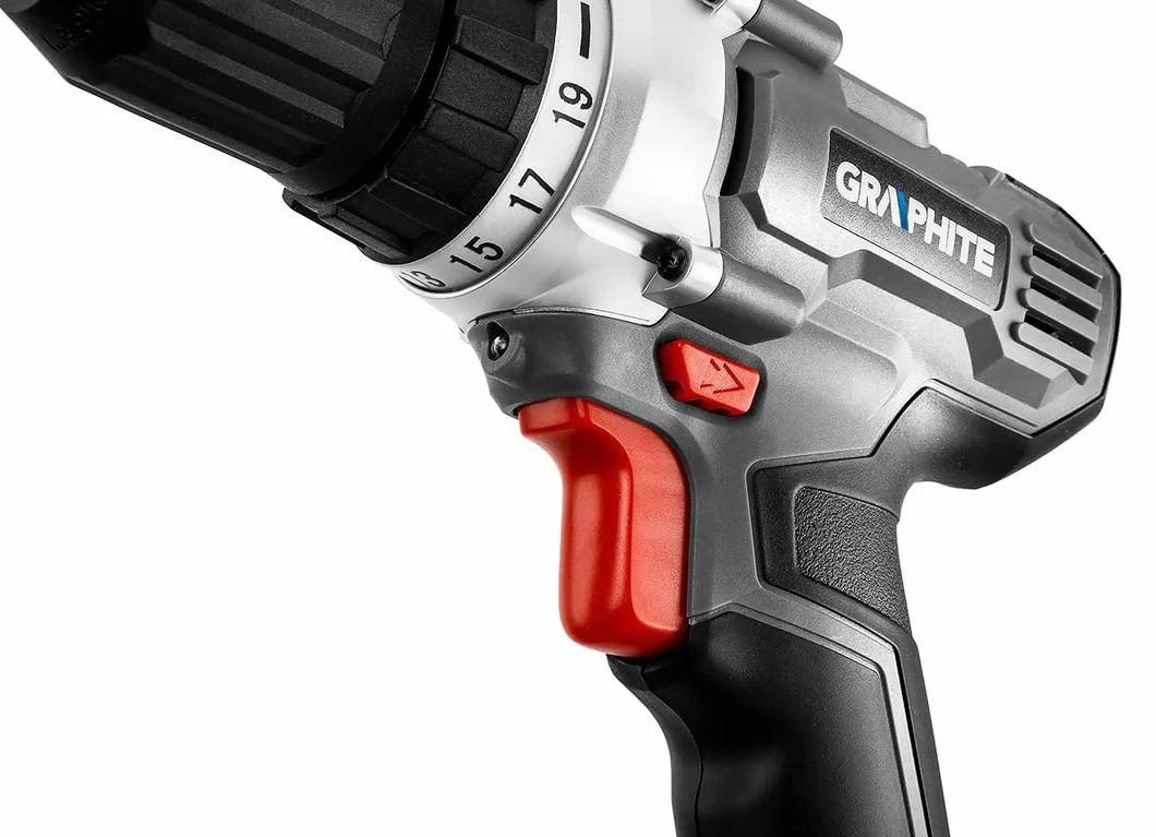 GRAPHITE Wiertarko-wkrętarka akumulatorowa 18 V Energy+, wiertarka/wkrętarka z akumulatorem 2,0 Ah i ładowarką w kartonowym pudełku, uchwyt wiertarski 10 mm