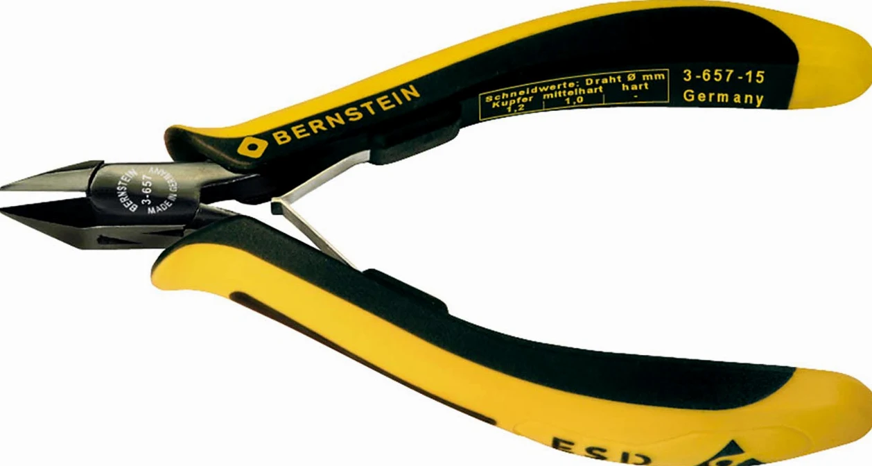 Bernstein Werkzeug GmbH 3-657-15 szczypce boczne EUROline, 125 mm, ze spiczastą głowicą szczypiec, bez waty, odprowadzające dwukolorowe osłony na dłonie