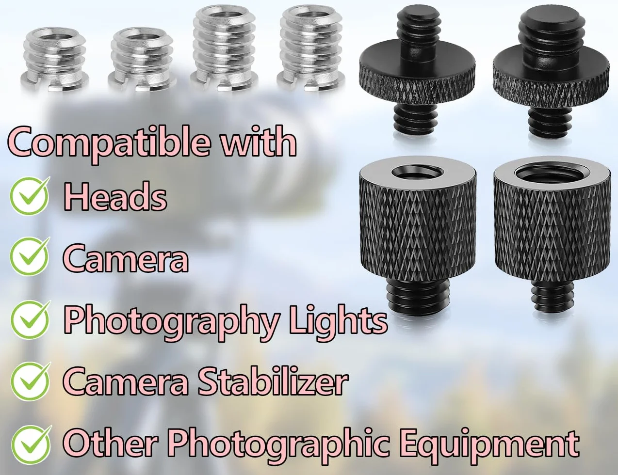KAPSING Zestaw adapterów do statywów, adapter gwintowany 1/4" do 3/8", śruba statywu 3/8" do 1/4", śruba z podwójnym gwintem 1/4", śruba do aparatu, uchwyt konwertera
