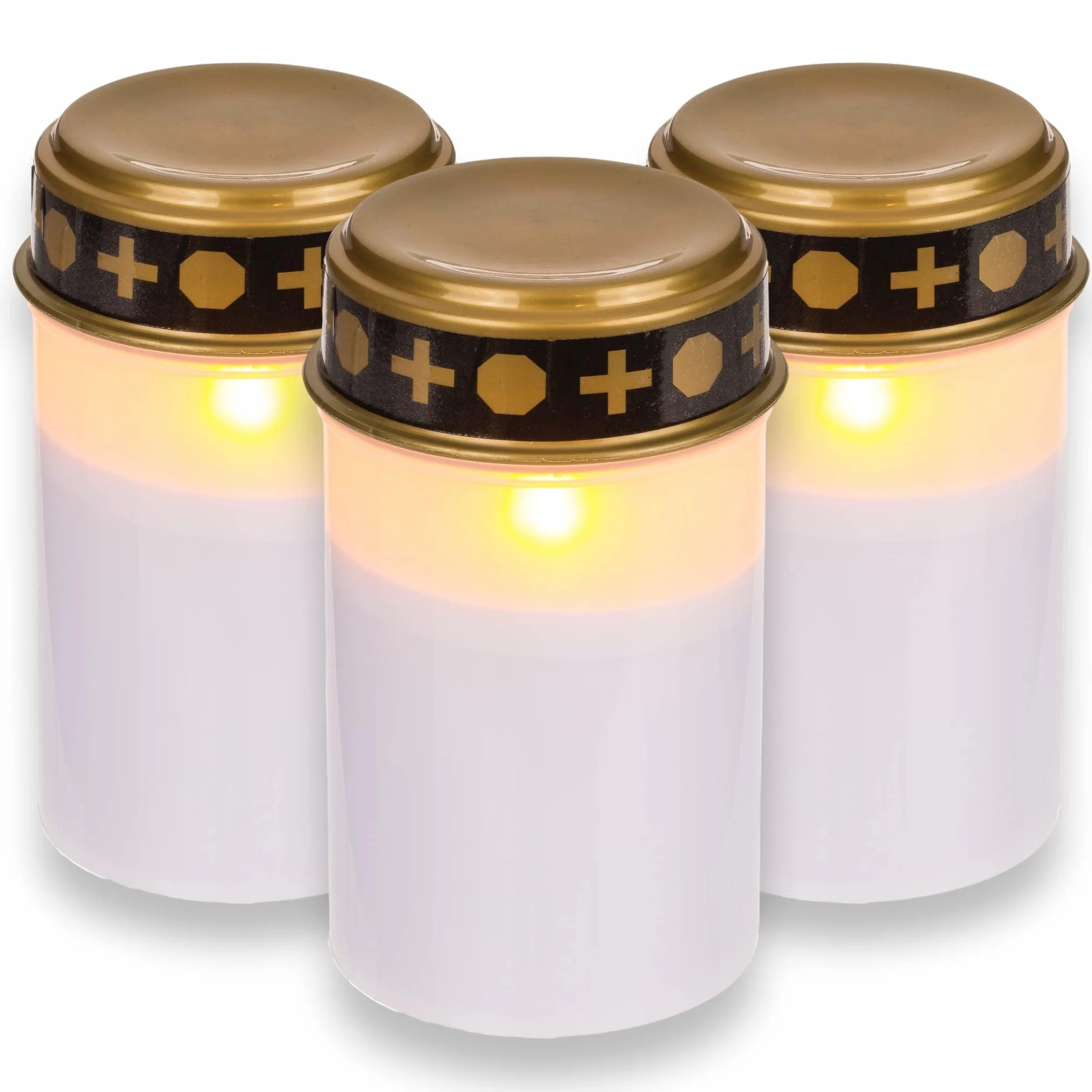 MIJOMA Lampy nagrobne LED do użytku na zewnątrz, zasilanie bateryjne, realistyczny efekt migotania, czas świecenia 6 miesięcy, świeca nagrobna, lampa nagrobna (zestaw 3 sztuk, biała)