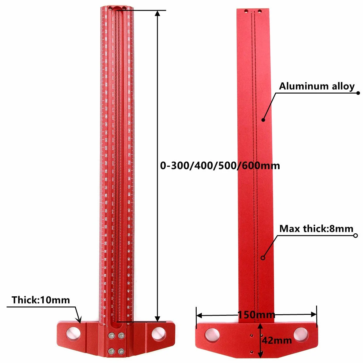 VIDOO Znacznik Linii Stolarski Linijka Typu T Otwory 1mm Stop Aluminium Przymiar do Trasowania-500mm