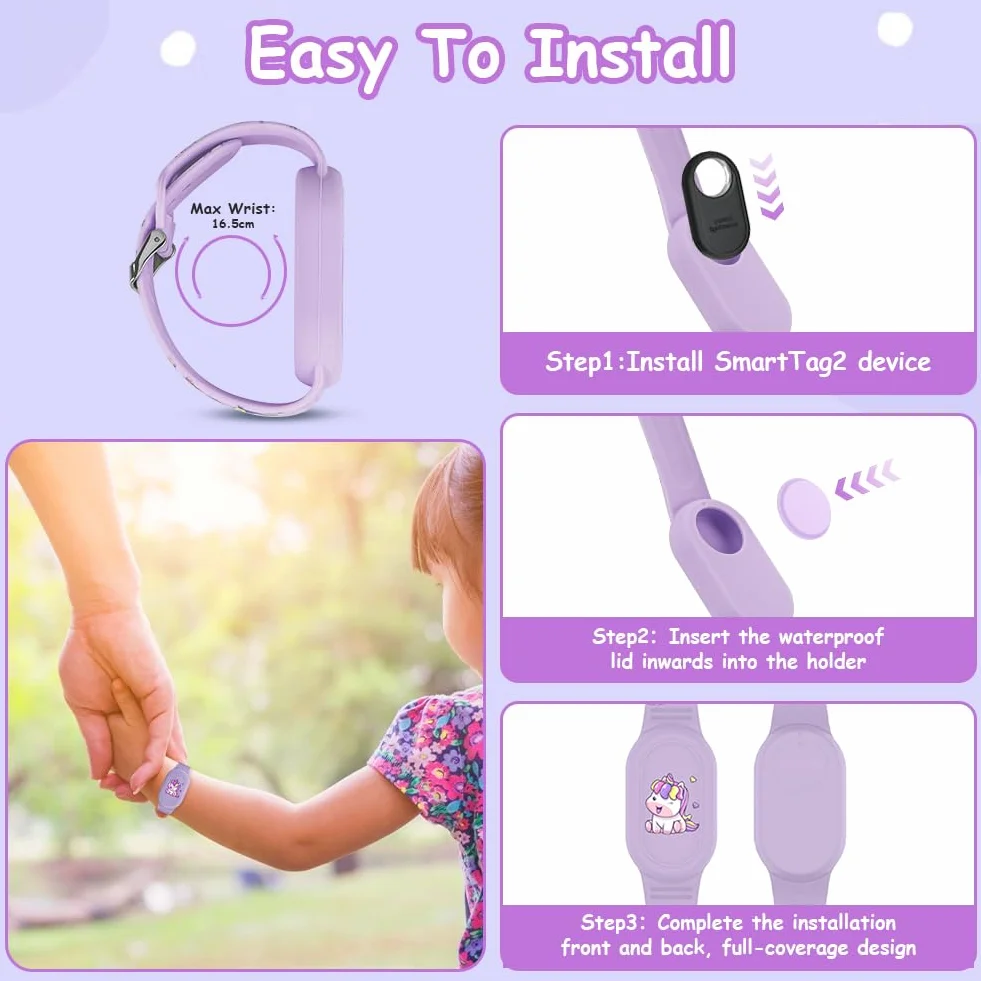Ainiv Cute Silikonowy Uchwyt na Bransoletkę Galaxy SmartTag 2, Kompatybilny z Samsung Smart Tag 2, Fioletowy