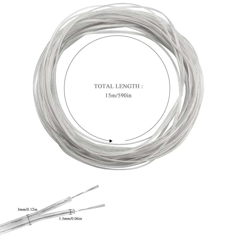 LanYing 15 Metrów 28AWG Maks 12V Przezroczysty 2-Żyłowy Kabel Płaski Elektryczny PVC Miedziany 0,75 mm² Do Małych Urządzeń