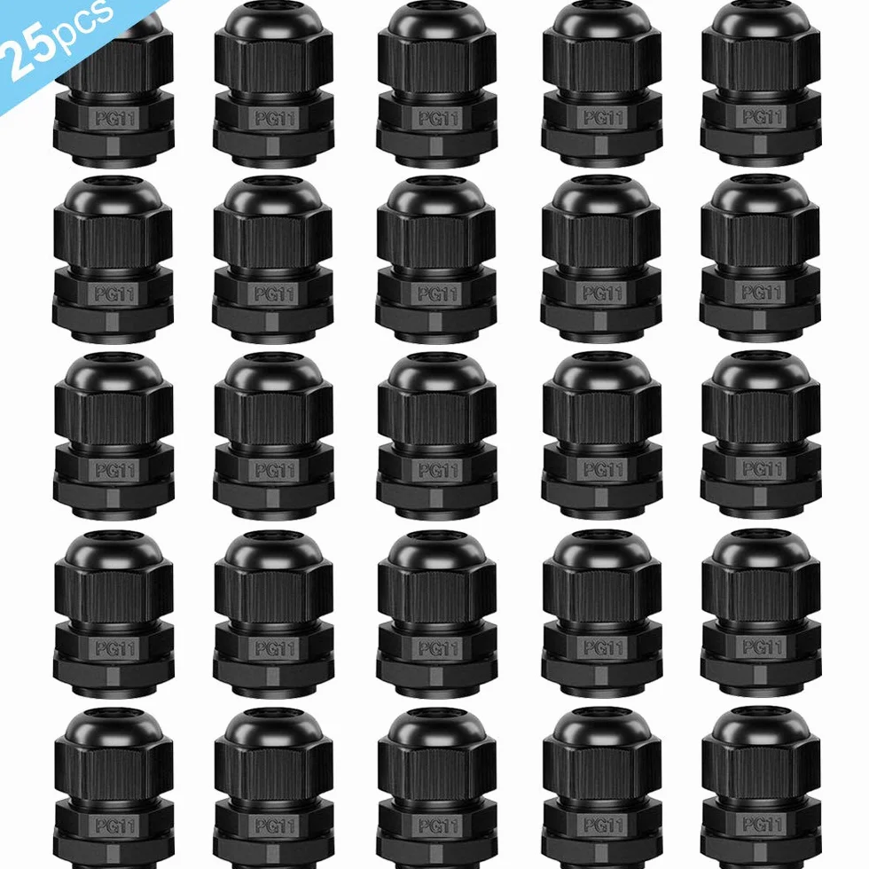 25 szt. Premium Nylon PG11 dławnica kablowa, 5 ~ 10 mm, regulowana klasa IP68, wodoszczelne połączenia kablowe z uszczelkami (kolor czarny)