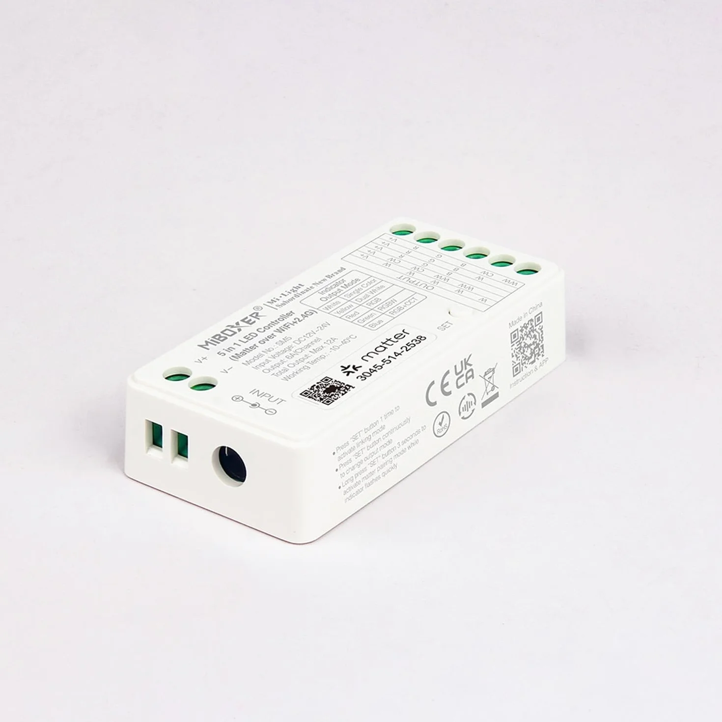 LIGHTEU, Miboxer Matter Over WiFi + 2,4 GHz DC12-24 V 5 w 1 RGBCCT kontroler LED certyfikowany matter obsługuje aplikację, pilot zdalnego sterowania, Matter Smarthome, SM5