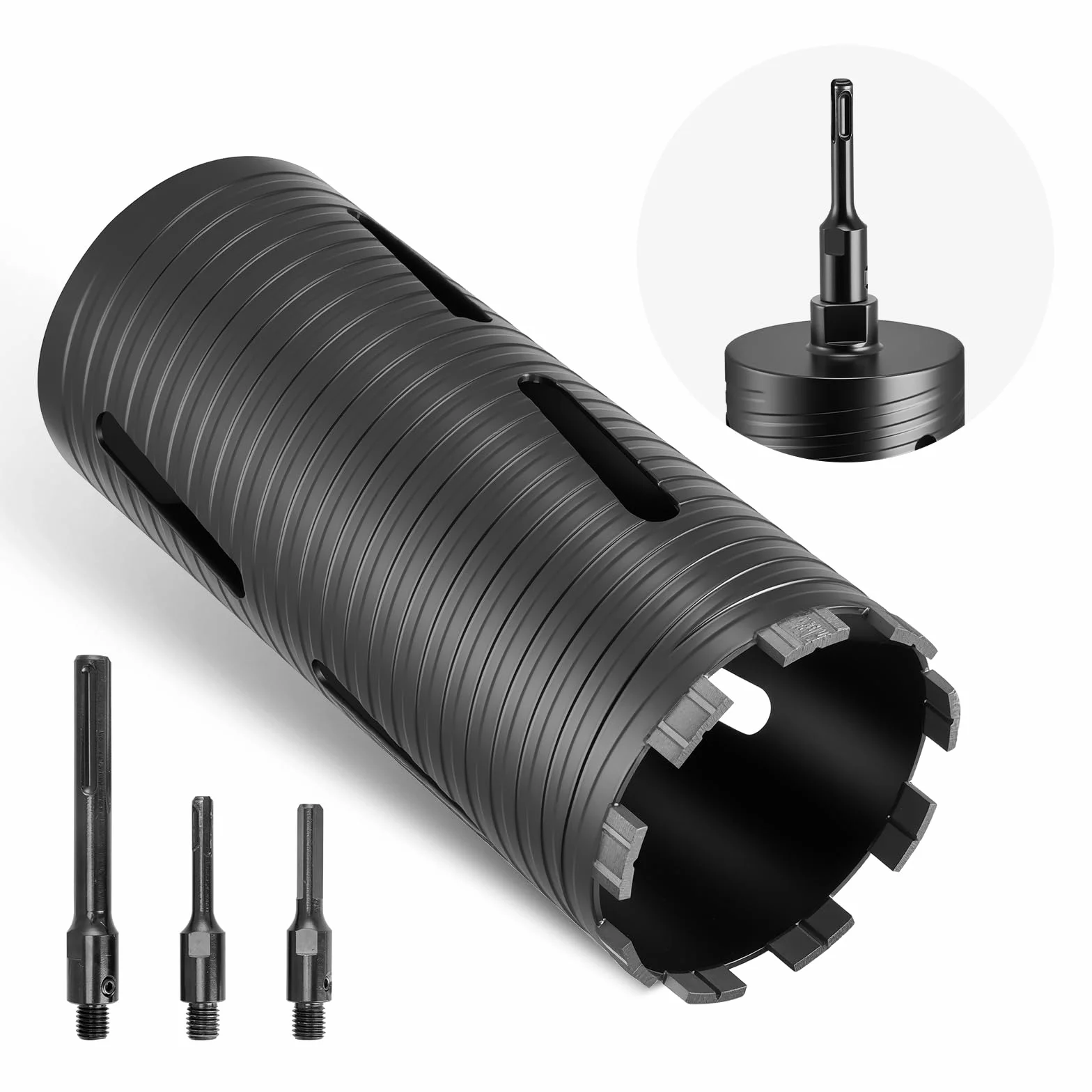VEVOR Bity do murarstwa, średnica 102 mm, głębokość wiercenia 241 mm, gwint wewnętrzny M16, wiertło diamentowe na sucho z 3 adapterami, klucz sześciokątny do betonu zbrojonego