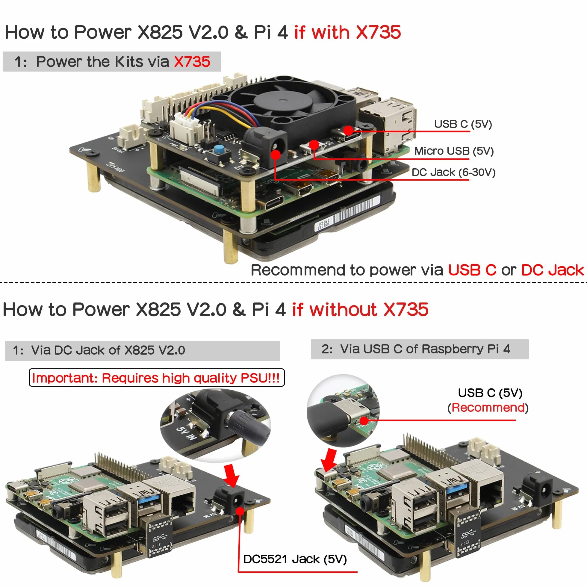 Geekworm Raspberry Pi 4 SATA X825 V2.0 płyta rozszerzeń pamięci masowej 6.3 cm HDD/SSD UASP kompatybilne z Pi 4 2 GB/4 GB/8 GB