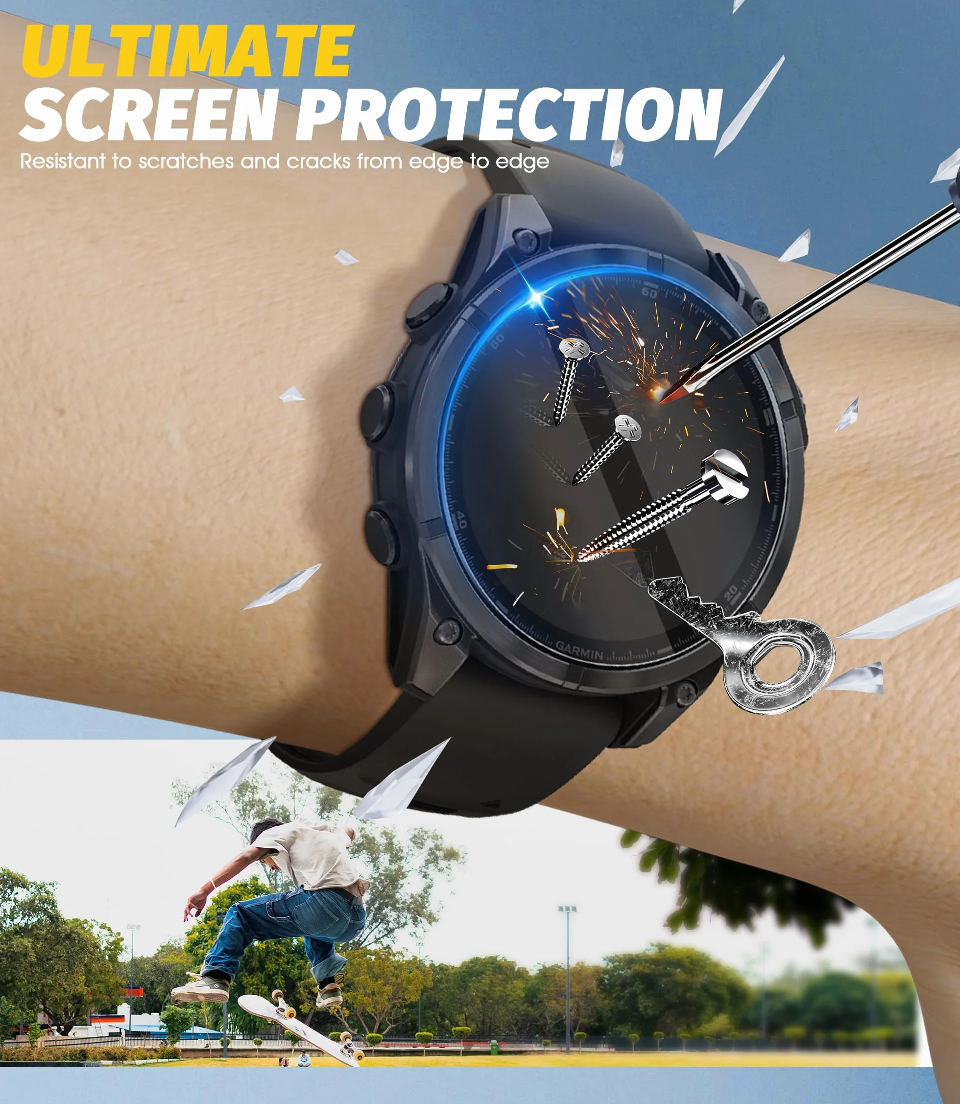 NEWZEROL 3 szt. Ochraniacz ekranu kompatybilny z Garmin Fenix 8 Amoled 47mm z ramą montażową, Anti-scratch 9H Folia ochronna ze szkła hartowanego o wysokiej rozdzielczości