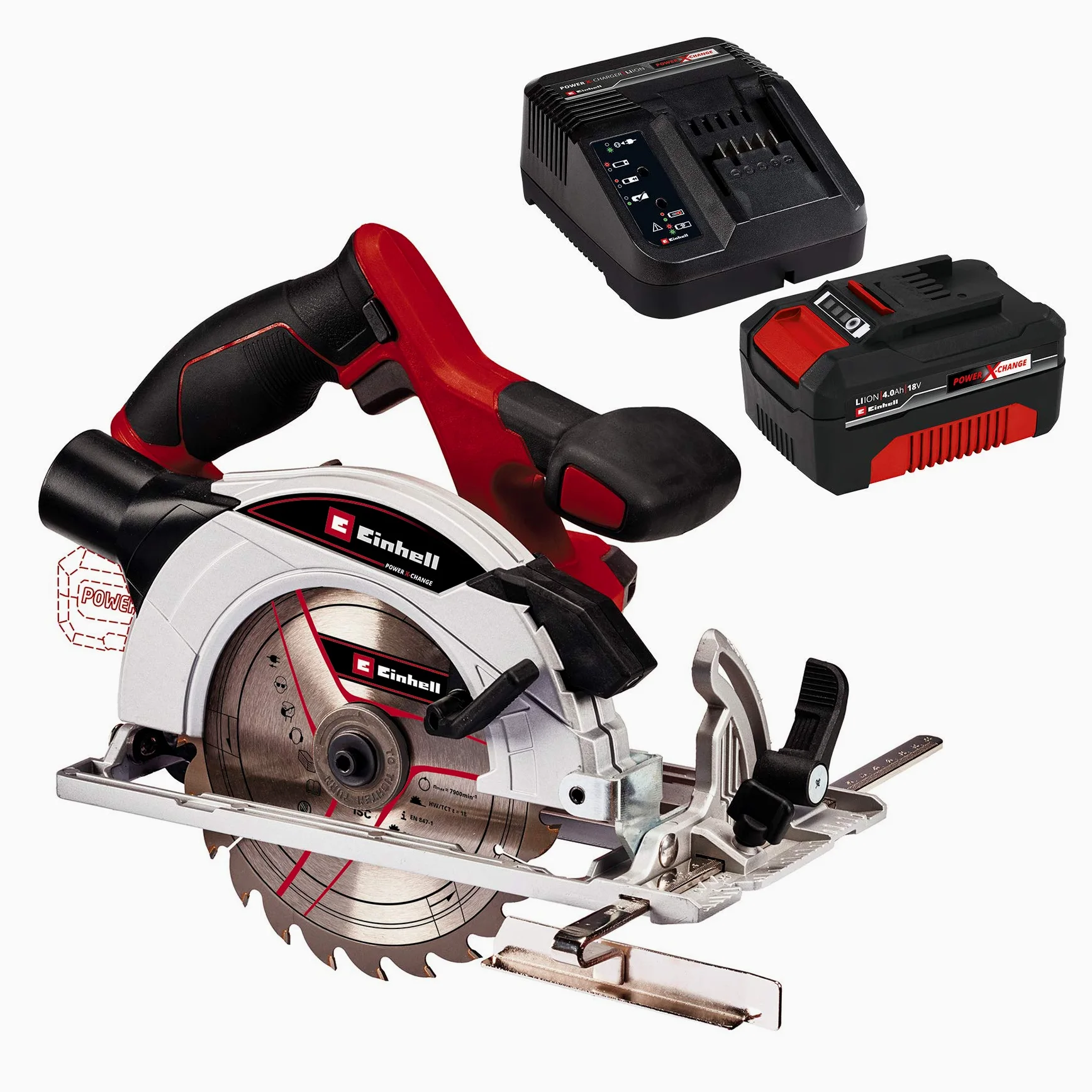 Einhell Akumulatorowa pilarka tarczowa TE-CS 18/165-1 Li-Solo Power X-Change & Einhell Power X-Change Akumulator z Ładowarką, Czarny/Czerwony, ‎