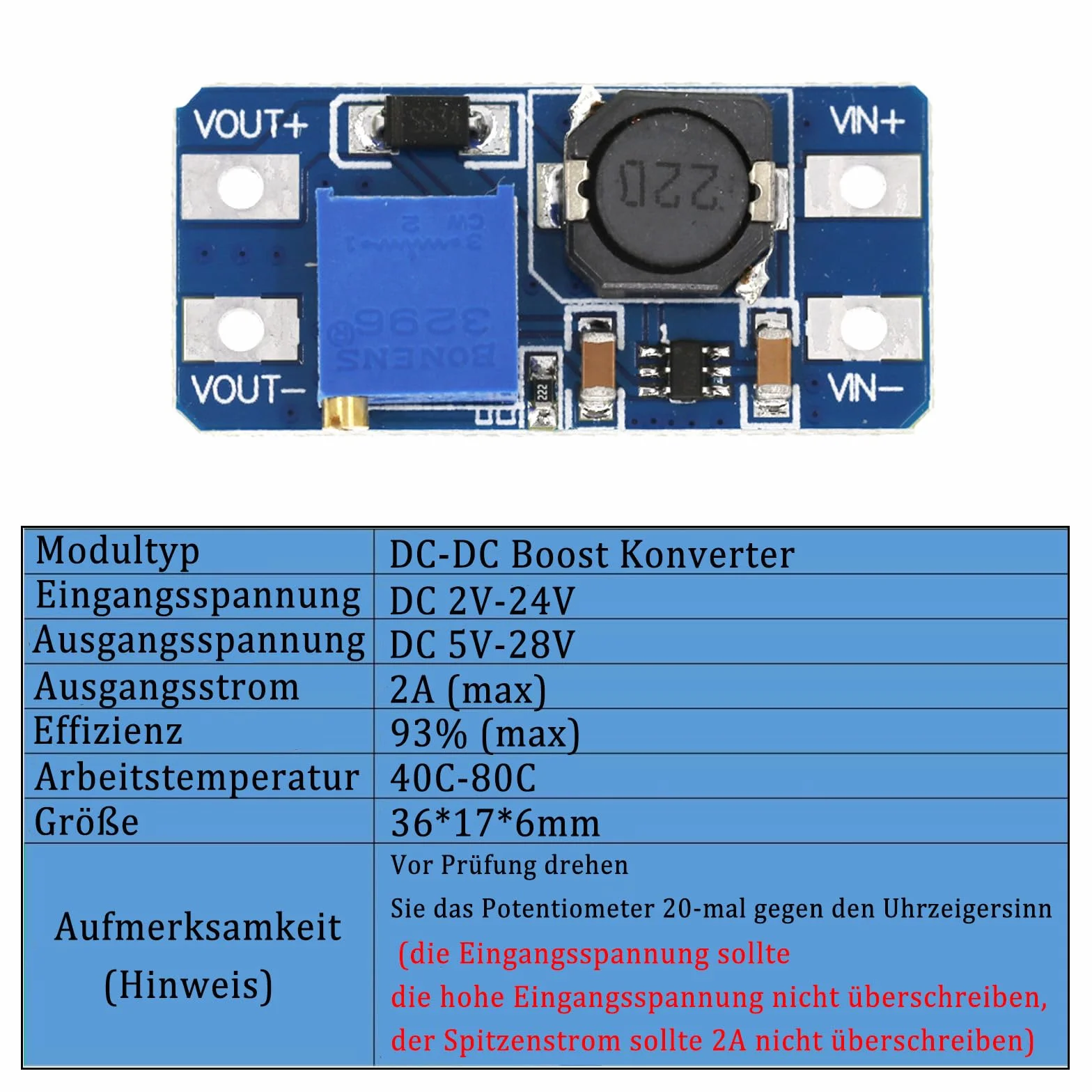 GERUI DC-DC Step Up Boost Converter 2V-24V do 5V-28V 2A regulowany przetwornica napięcia