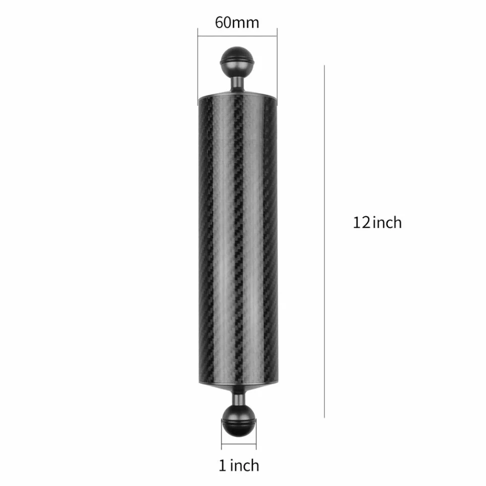 2 szt. D60 mm 10/12 cala wyporność 447 g / 550 g podwodna fotografia nurkowa ramię lampy węglowej ręczna 1 cal podwójna głowica kulkowa ulepszona wersja (12 cali czarna)