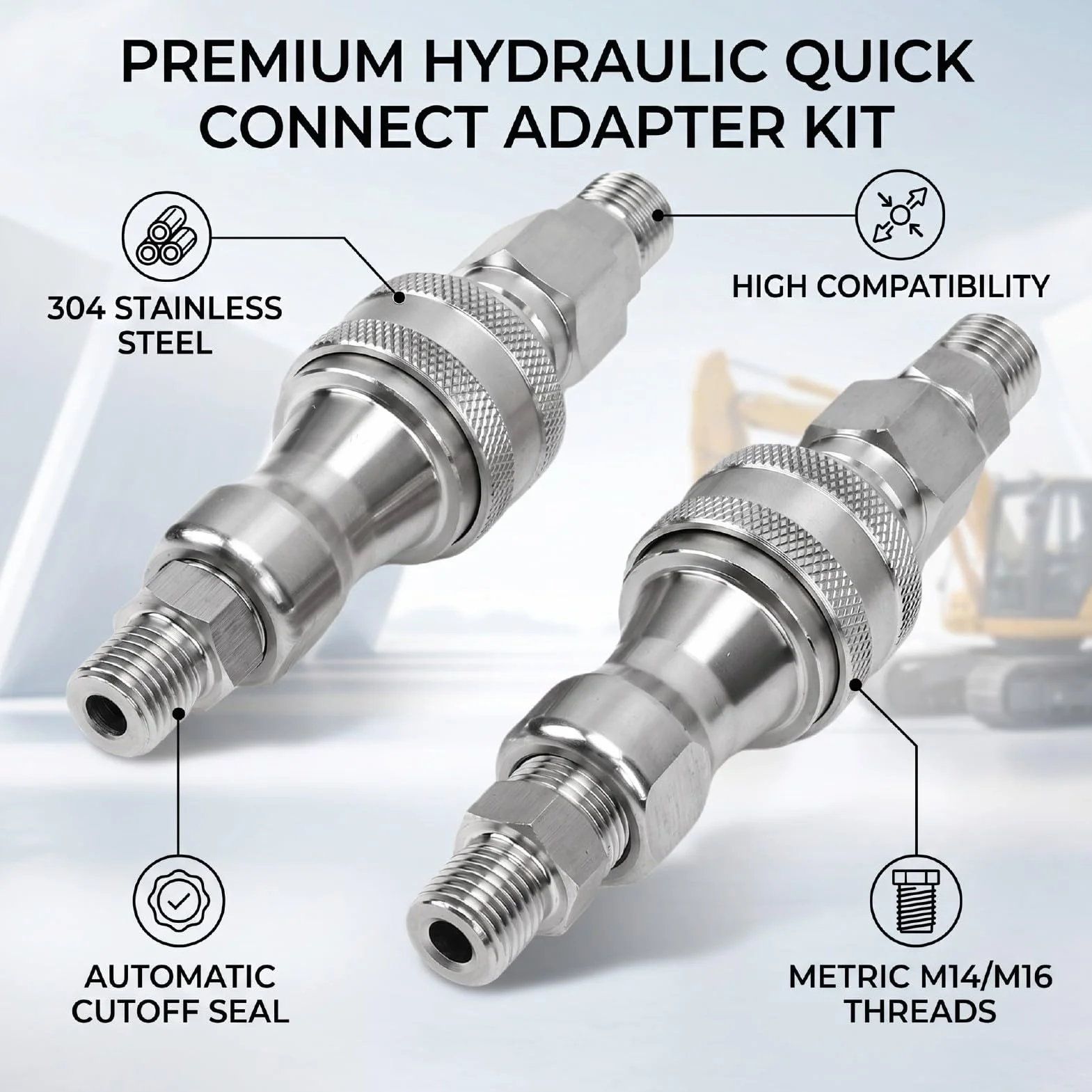 Luocute Hydrauliczny Adapter do Szybkiego łączenia, M14 żeński na Męski | do minikoparki, 2 zestawy złączy metrycznych do osprzętu kompaktowego, zestaw do konwersji złączy hydraulicznych z gwintem