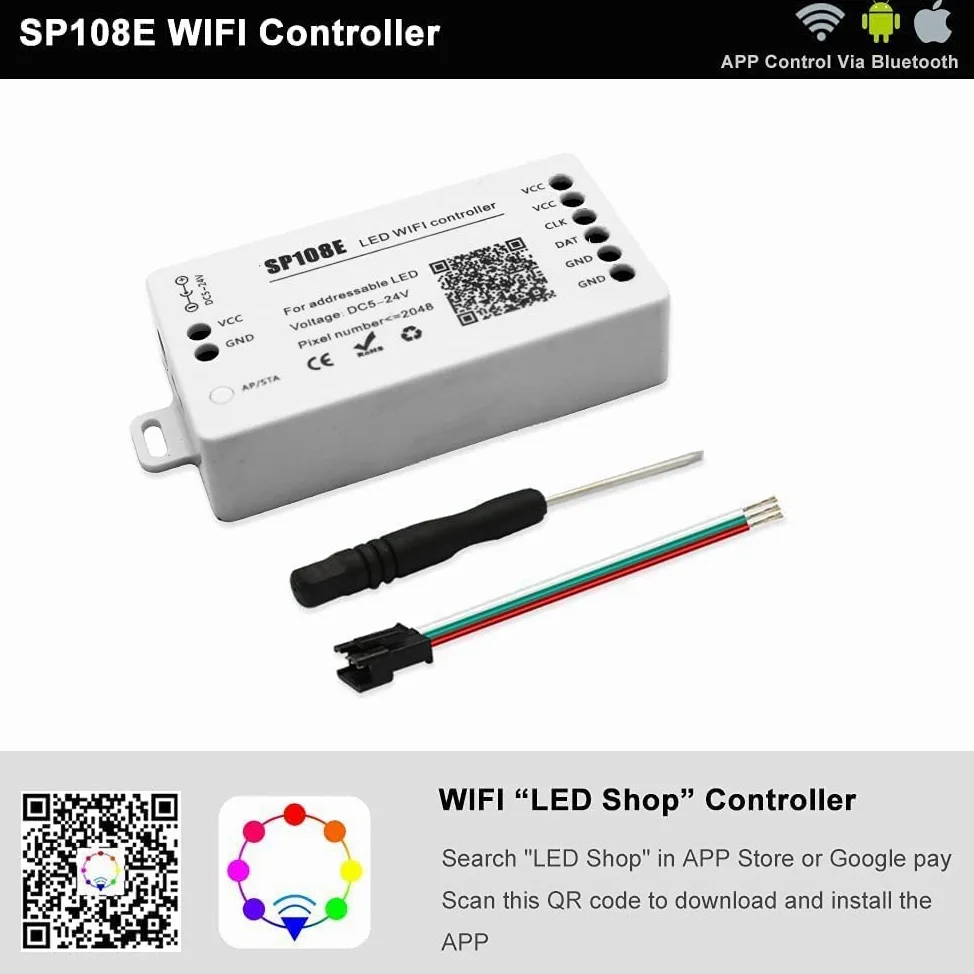 WS2812B WS2812 IndividuaIIy adresowe taśma LED RGB 20 m zestaw DC5V LED transformator zasilania SuppIy SP108E kontroler WiFi (IP67 wodoodporny, 60led czarna PCB)