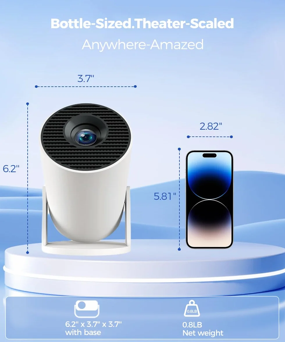 Mini Projektor 4K 5G WiFi 6 BT 5.4 Full HD 1080P 200ANSI Automatyczna Korekcja Trapezu Biały