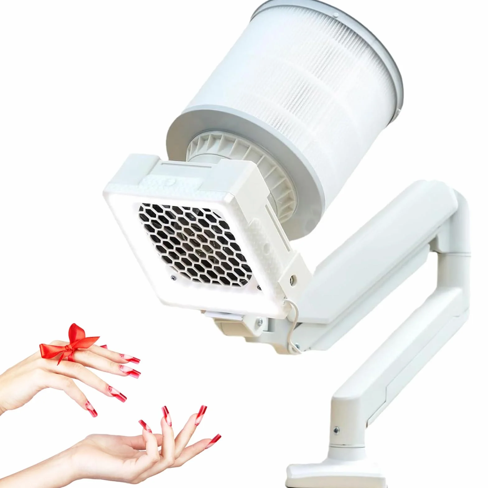 Odkurzacz do paznokci - biurkowy odpylacz z lampą LED, wymiennym filtrem i regulowanym metalowym wspornikiem kątowym do salonu paznokci i użytku domowego, 2 filtry