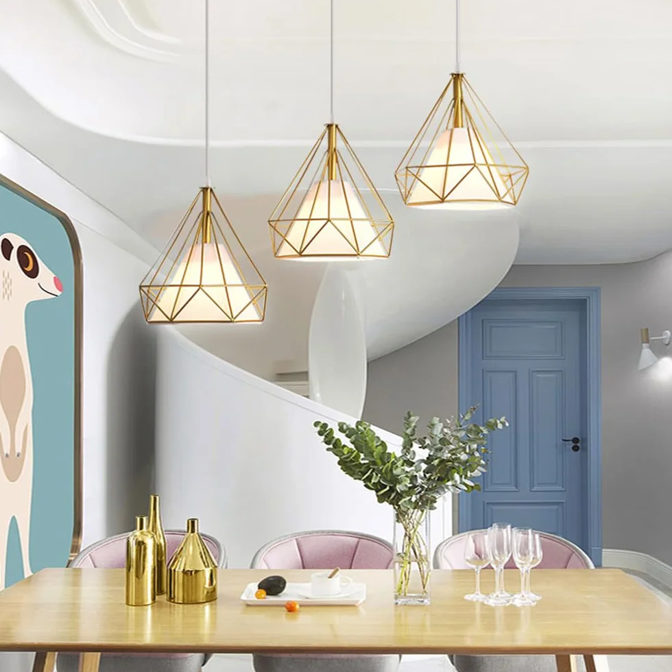 Lampa wisząca z 3 światłami w podstawie E27 z abażurem z tkaniny, oprawa oświetlenia wewnętrznego z metalową klatką, przemysłowa lampa wisząca w stylu vintage do sypialni, jadalni, wiejskiego domu