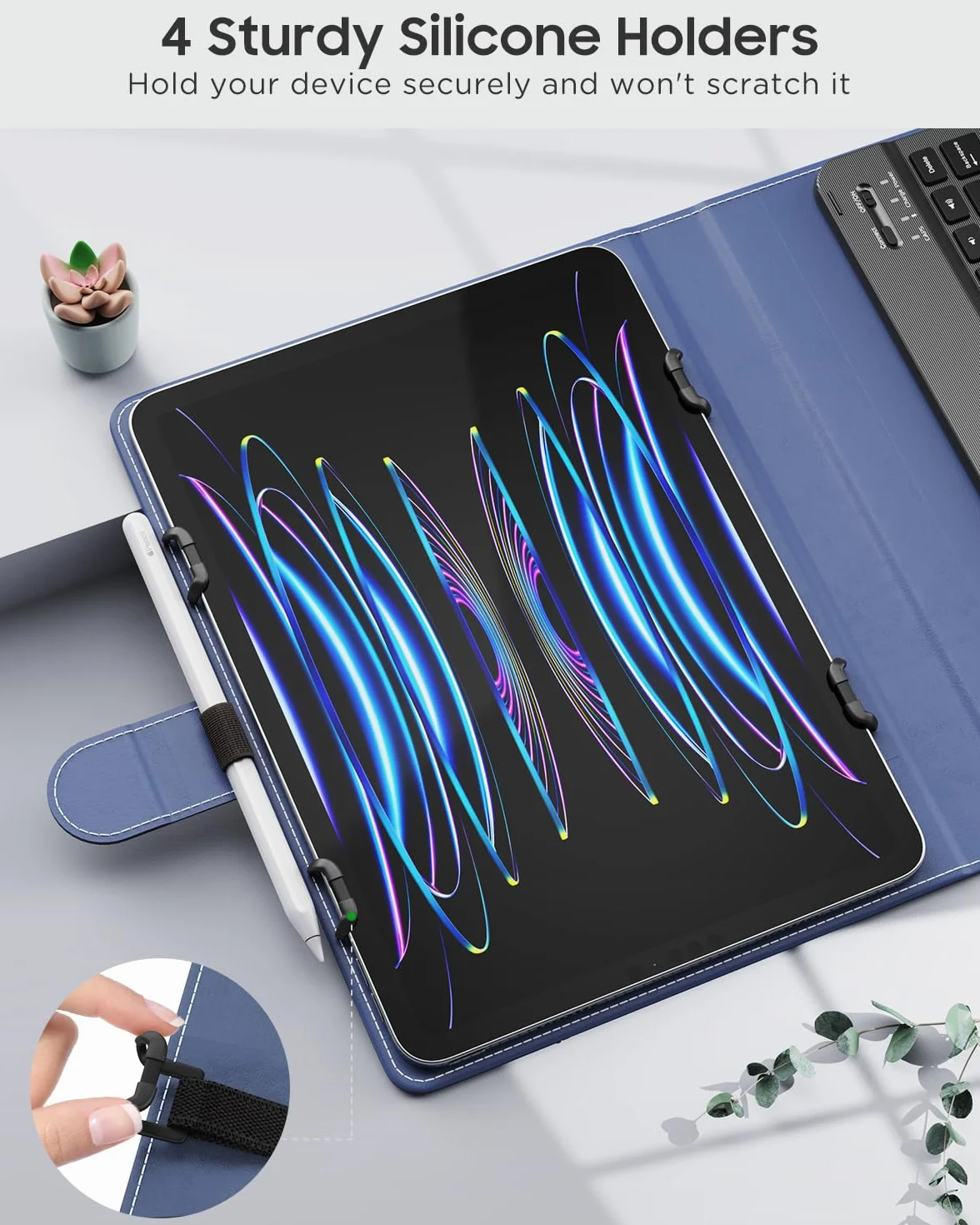 MoKo Universal Tablet Case with QWERTY Bluetooth Keyboard for 9-11 Tablets, Pen Holder, Dark Blue