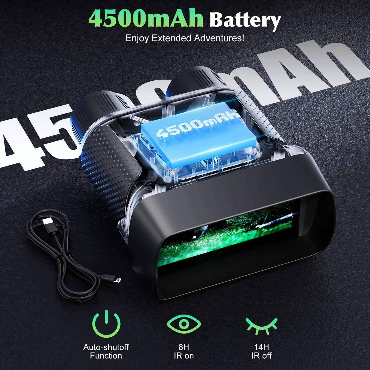 Gogle noktowizyjne, wideo 4K UHD i obraz 36 MP, lornetka noktowizyjna na podczerwień z ekranem 4,5″, akumulator 4500 mAh, karta TF 32 GB, 8-krotny zoom cyfrowy na kemping (czarne)