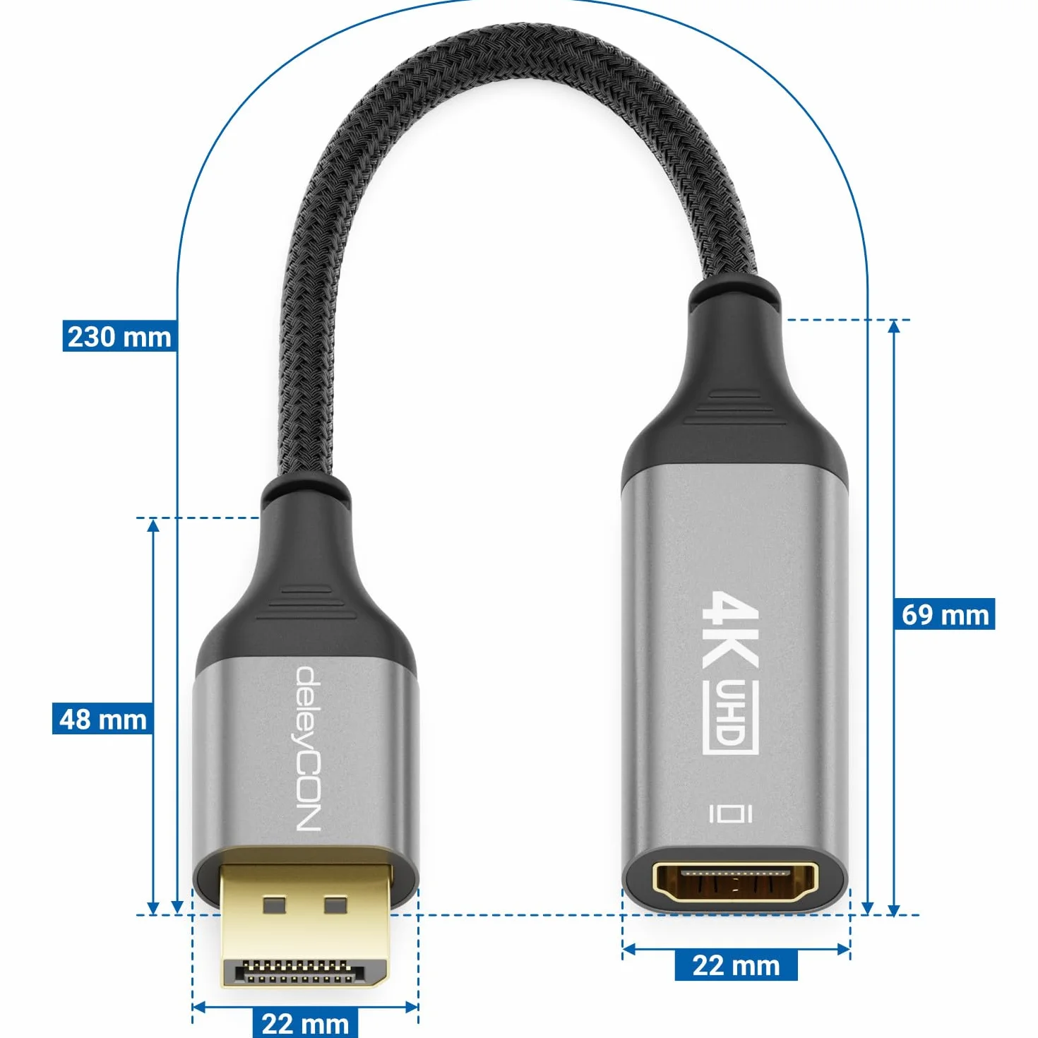 deleyCON Adapter 4K DisplayPort do HDMI 4K 60Hz 1080P WQHD 165Hz