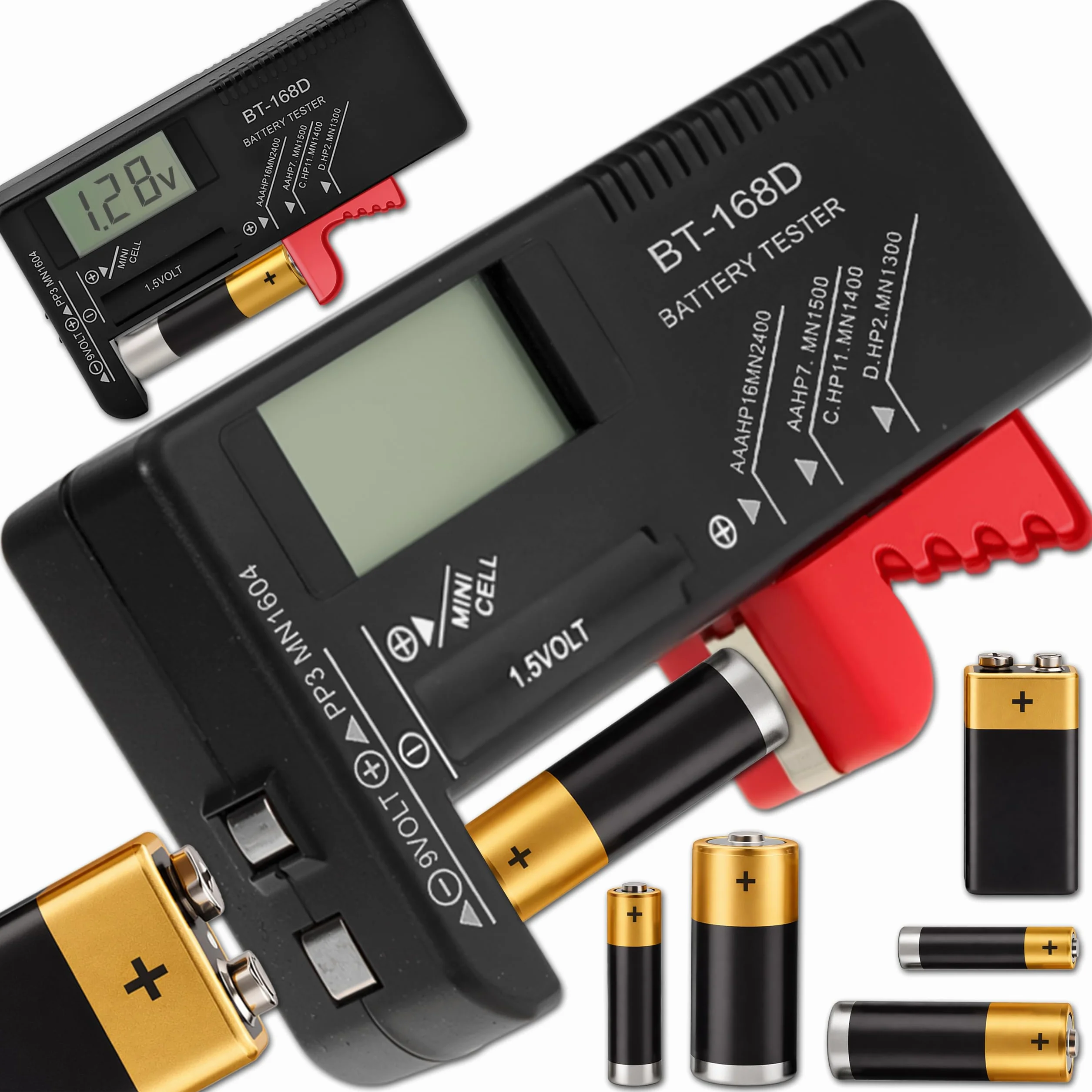 KRUMAD BT168D Tester baterii cyfrowy 0-15V do AA AAA C D 9V ogniwa guzikowe