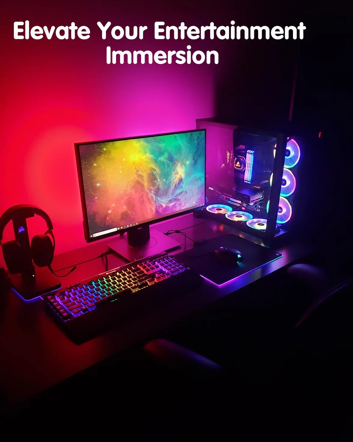 Imersyjne Podświetlenie Synchronizujące Monitora PC, 27 Cale Taśma LED Synchronizująca Ekran do Gier, Filmów i Muzyki, Zestaw Oświetlenia Ambientowego USB, Kompatybilny z Windows i Mac OS (4 Strony)
