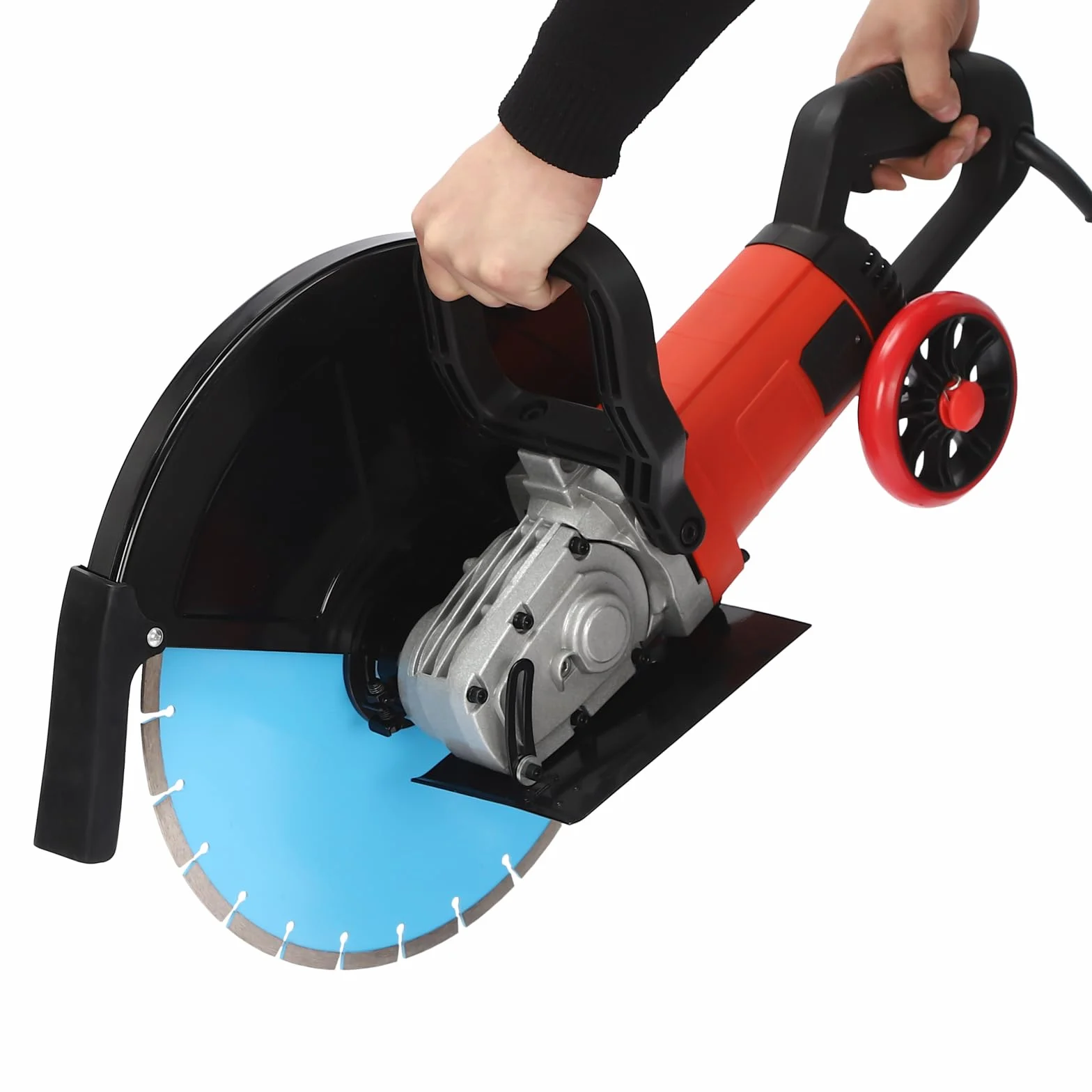 Piła do betonu przecinarka do betonu z 350 mm diamentowym brzeszczotem 4000 W, silnik z czystej miedzi, maks. głębokość cięcia: 135 mm, przecinarka do cięcia na mokro z kołami pomoc