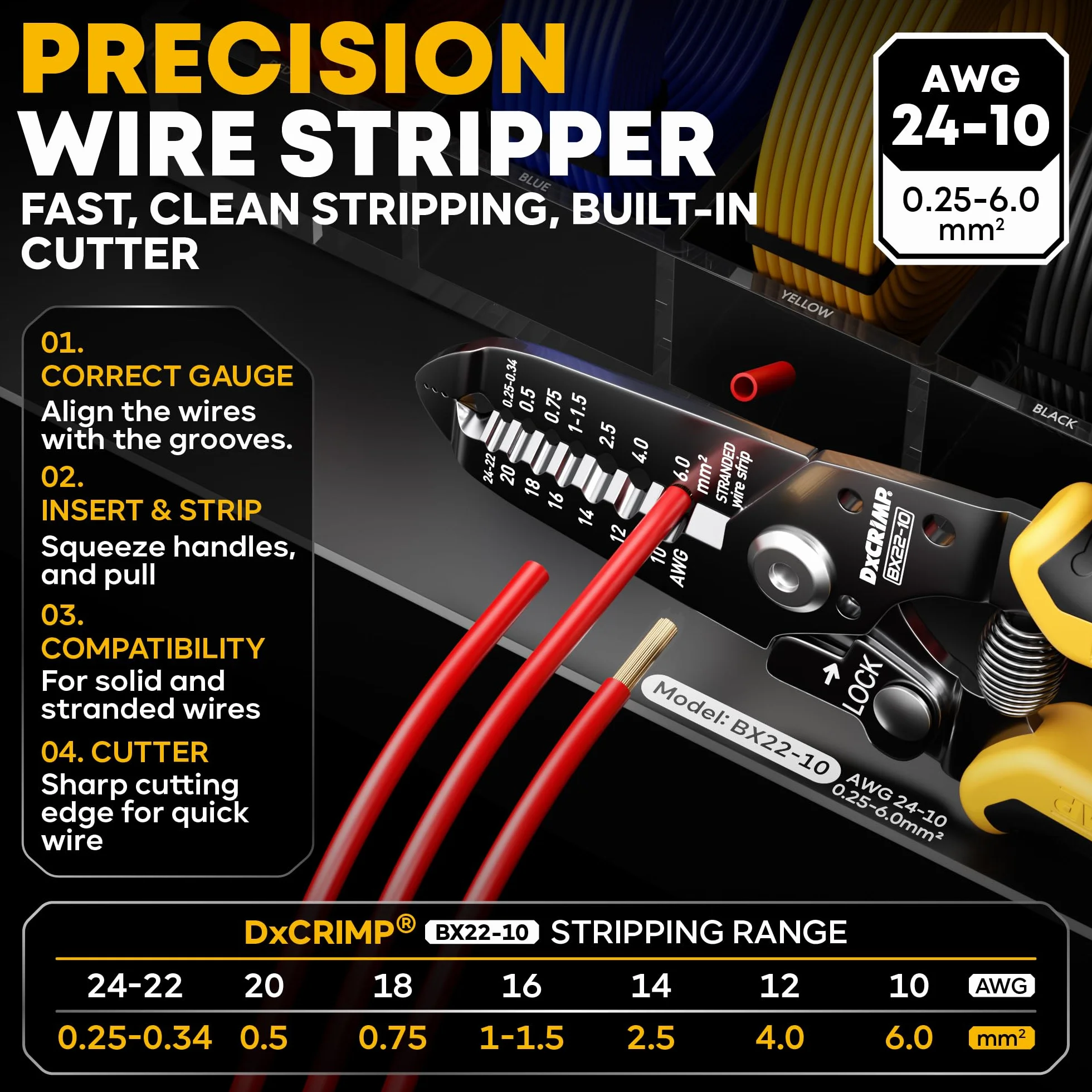 DxCRIMP Zestaw Zaciskarka Wodoodporne Konektory Samochodowe 1.5mm, 1-6 Pin | Konektory 24-14 AWG, zaciskarka, ściągacz izolacji i wyjmaki. Twórz wiązki IP67 Superseal dla aut, motocykli i kamperów.
