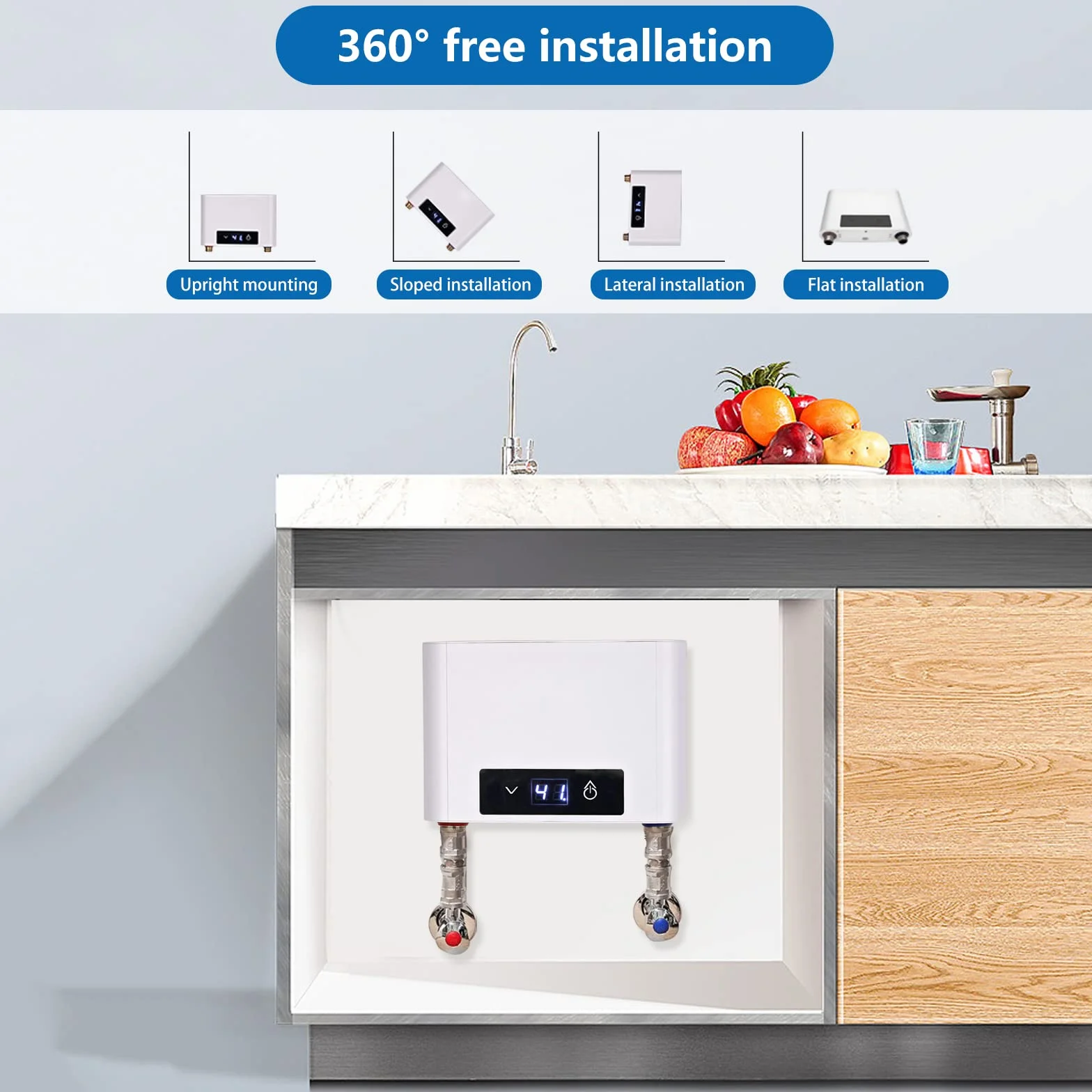 Elektroniczny przepływowy podgrzewacz wody 5500 W 220 V 30-52°C z zestawem prysznicowym