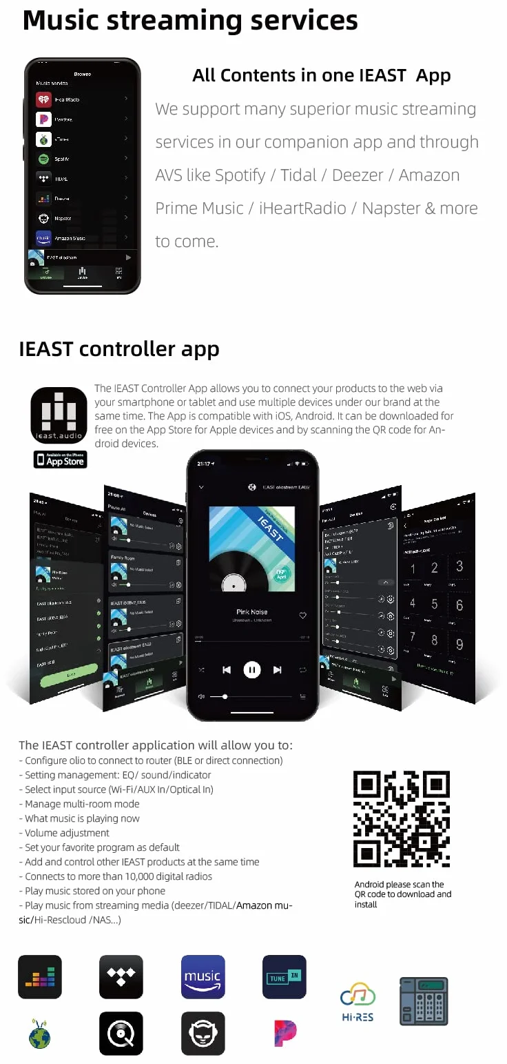 Odbiornik audio OLIO działa z Airplay 2 Siri Amazon Alexa Dual WiFi 2.4G 5G i trybem Bluetooth Spotify Tidal Connect Directly Hi-Res Audio Muitizone Obsługa Multiroom