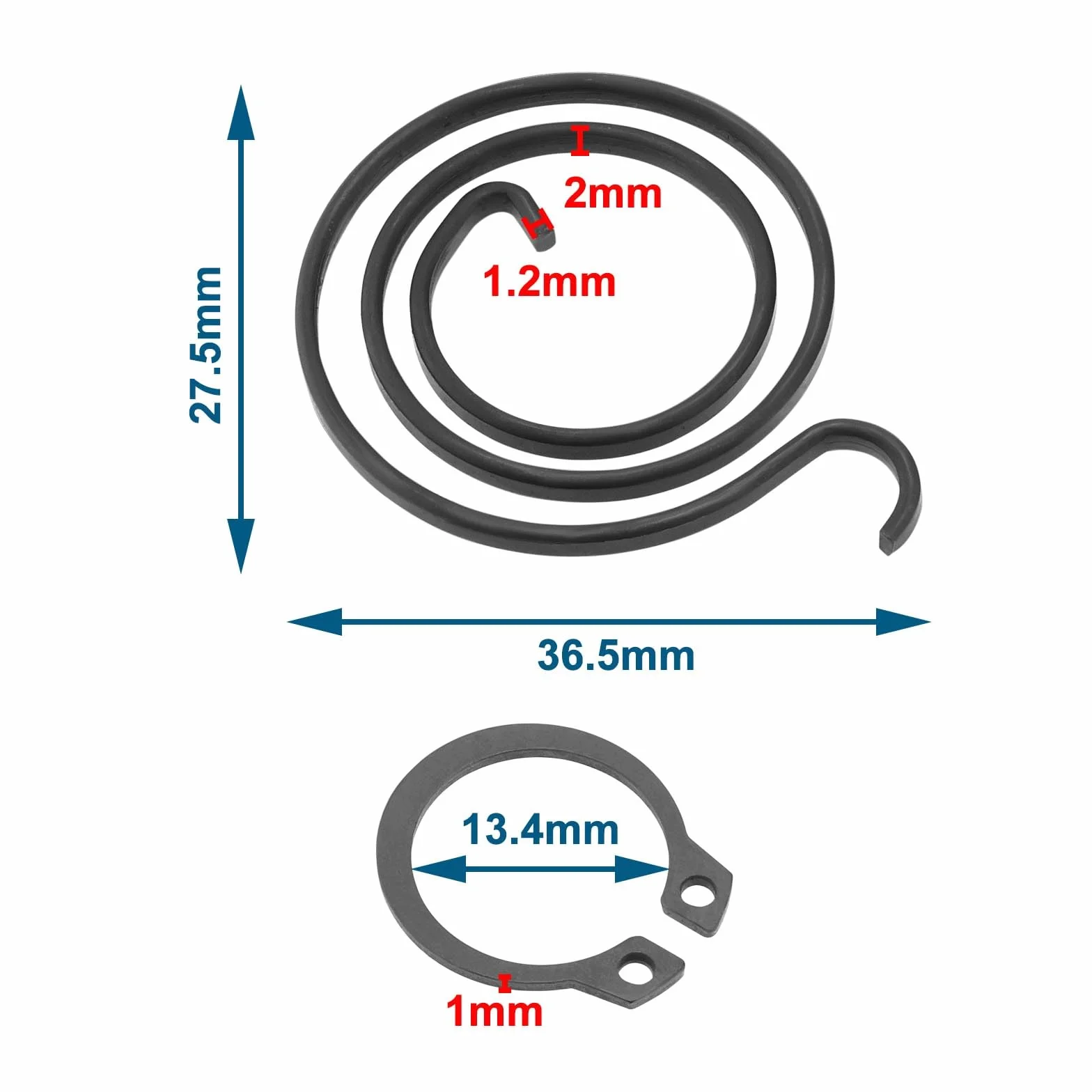 Zestaw naprawczy sprężyn klamek do drzwi, 2,5 cewka obrotowa, grubość 2 mm, średnica 27,5 mm, cewki 1 mm, pierścień zabezpieczający DIY, zestaw klamek do drzwi, czarna powłoka