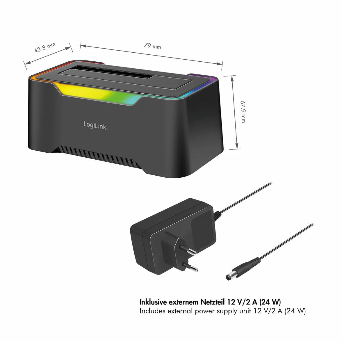 LogiLink USB-C 3.2 Gen1 stacja dokująca do 2,5" i 3,5" SATA HDD/SSD RGB Thunderbolt