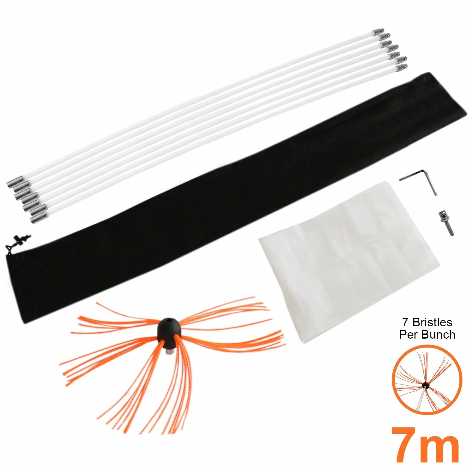 Zestaw szczotek do czyszczenia komina wiertarka elektryczna szczotka zamiatająca 7 m palnik drewniany kominek wzmocniony nylon elastyczne pręty darmowa torba do przechowywania darmowy arkusz kurzu, zawiera adapter do wiertarki i klucz imbusowy