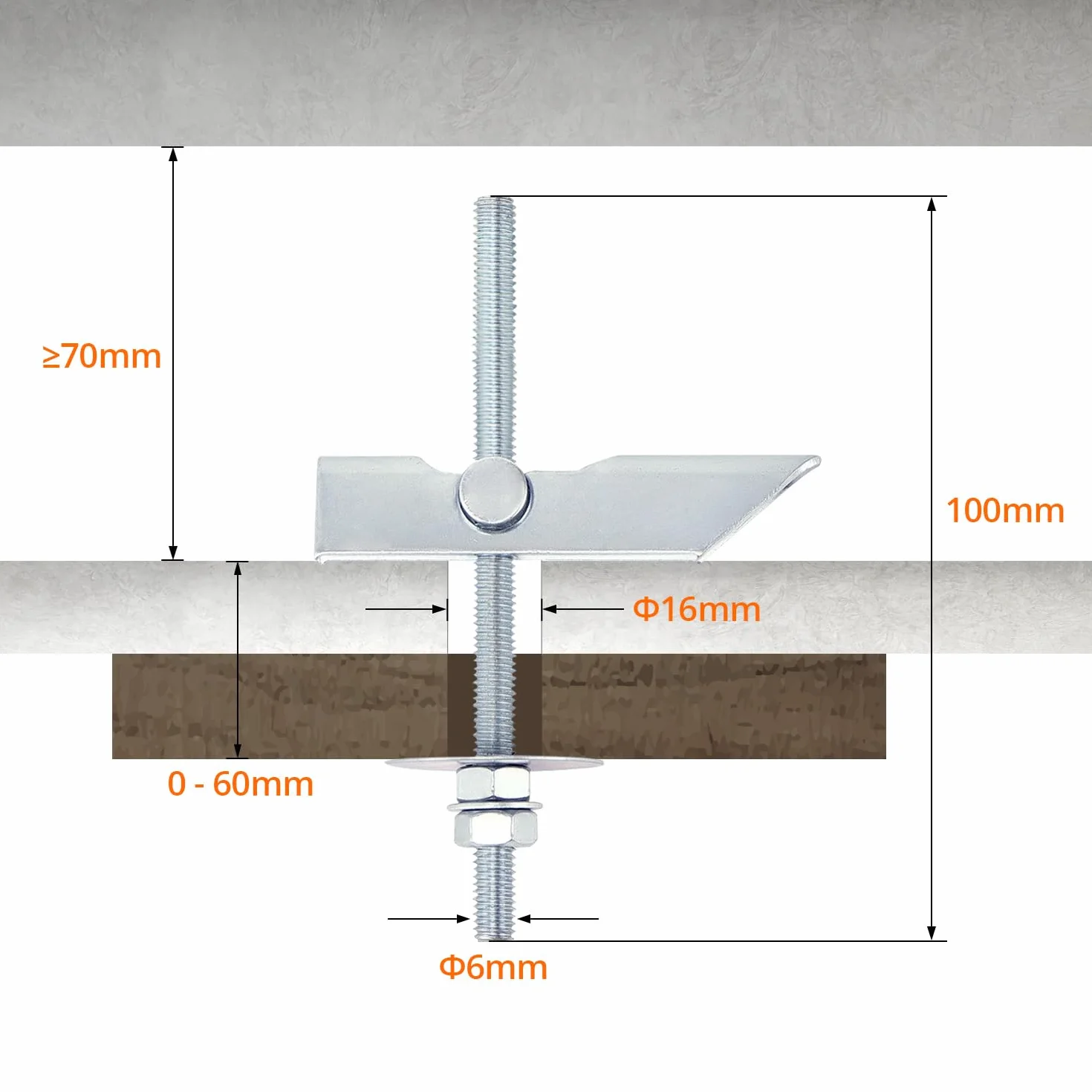 QWORK® 12 Pack M6x100mm Heavy Duty ocynkowane śruby ze stali węglowej kotwy do płyt gipsowo-kartonowych do zawieszania ciężkich przedmiotów na płytach gipsowo-kartonowych i sufitach