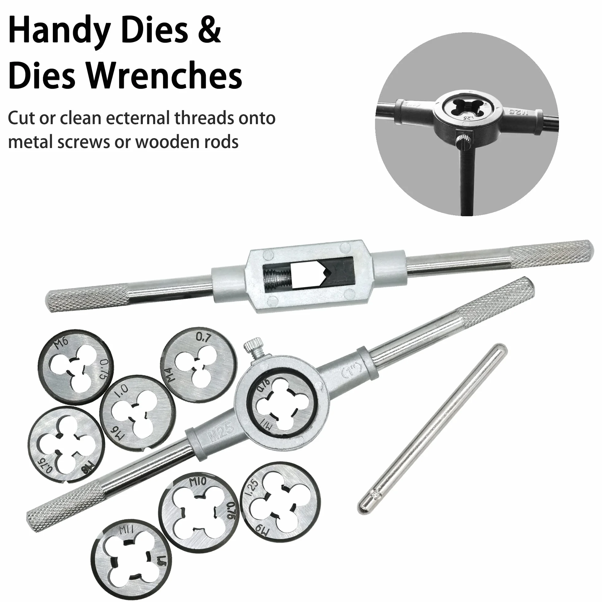 GMTOOLS Zestaw 110 sztuk, standardowy zestaw narzędzi do gwintowania M2-M18 z regulowanymi uchwytami, akcesoriami i etui do przechowywania, zestaw gwintów zewnętrznych i wewnętrznych