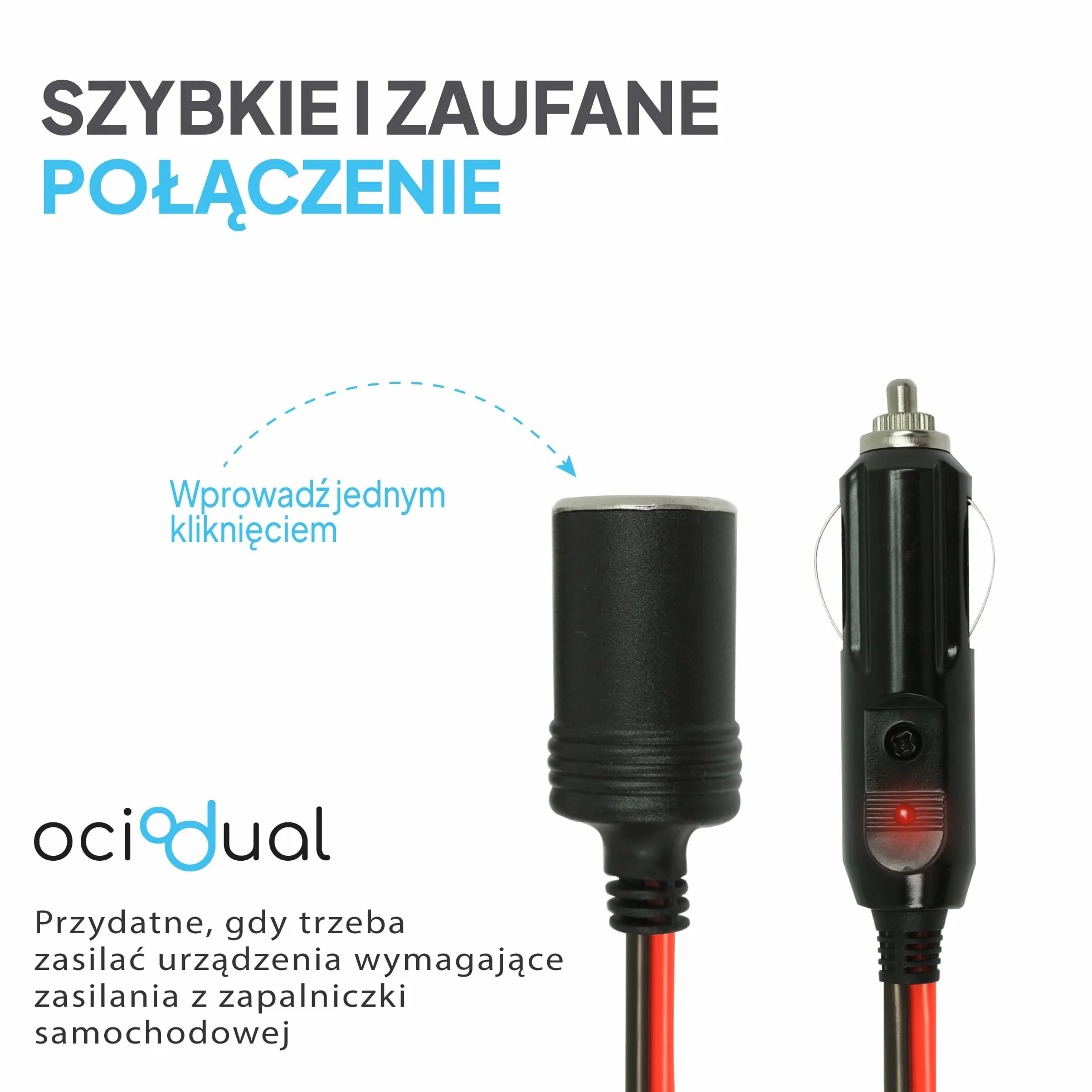 OcioDual Przedłużacz z wtyczką do gniazda zapalniczki samochodowej, 12 V / 24 V, czarny, przewód, przedłużacz do samochodów osobowych, ciężarowych i innych pojazdów