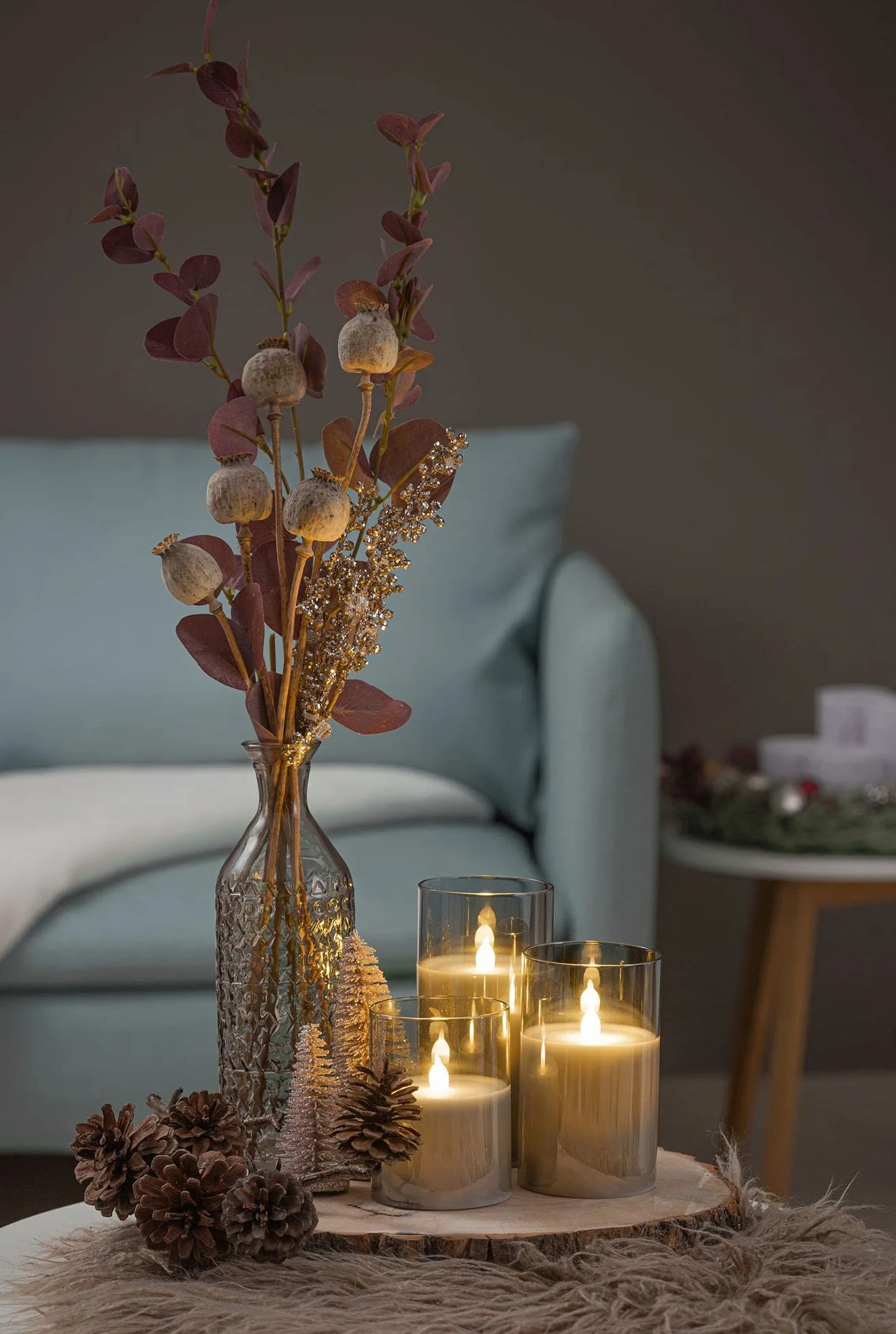 Pauleen 48026 Classy Smokey Candle 3-częściowy zestaw baterii szary/biały szkło/wosk