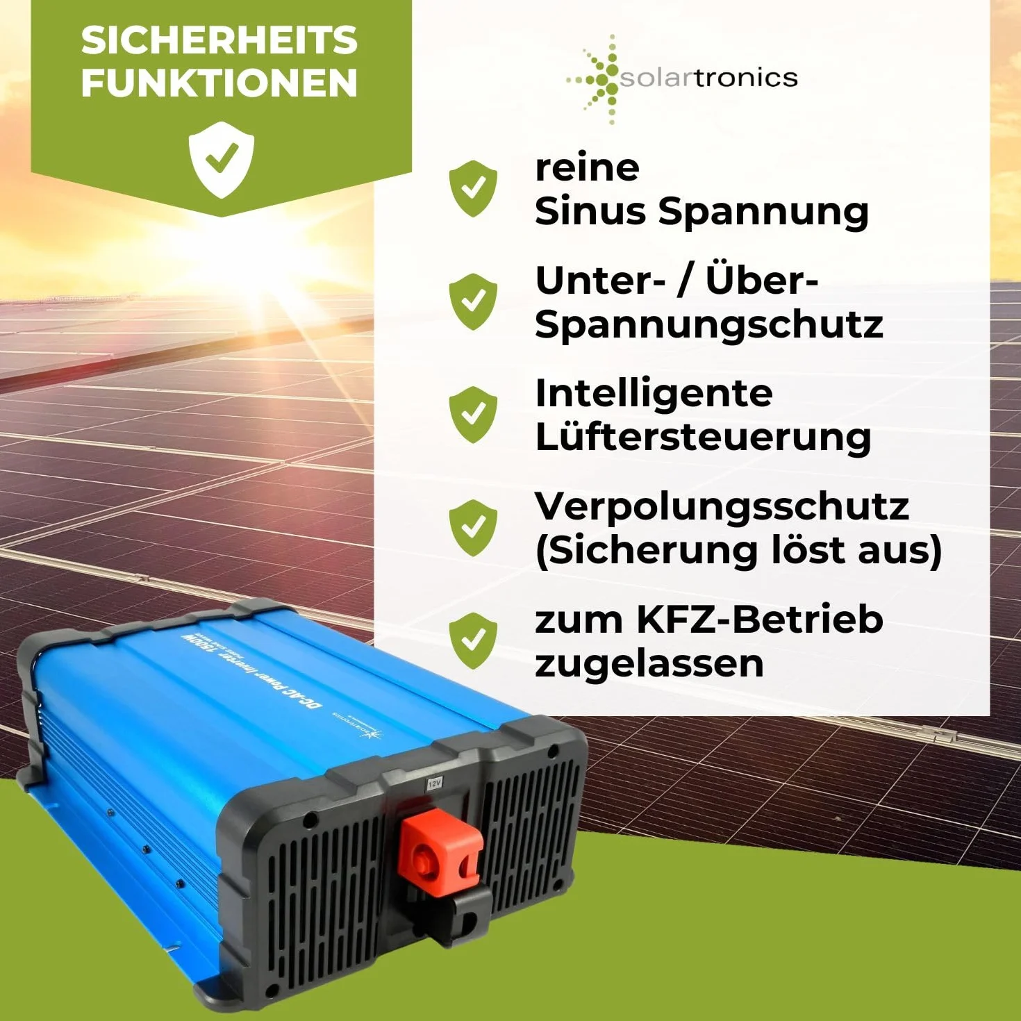 Solartronics FS1500D przetwornica napięcia 24V 1500/3000 Watów Reiner Sinus Niebieski z Ekranem FS Seria Inwerter