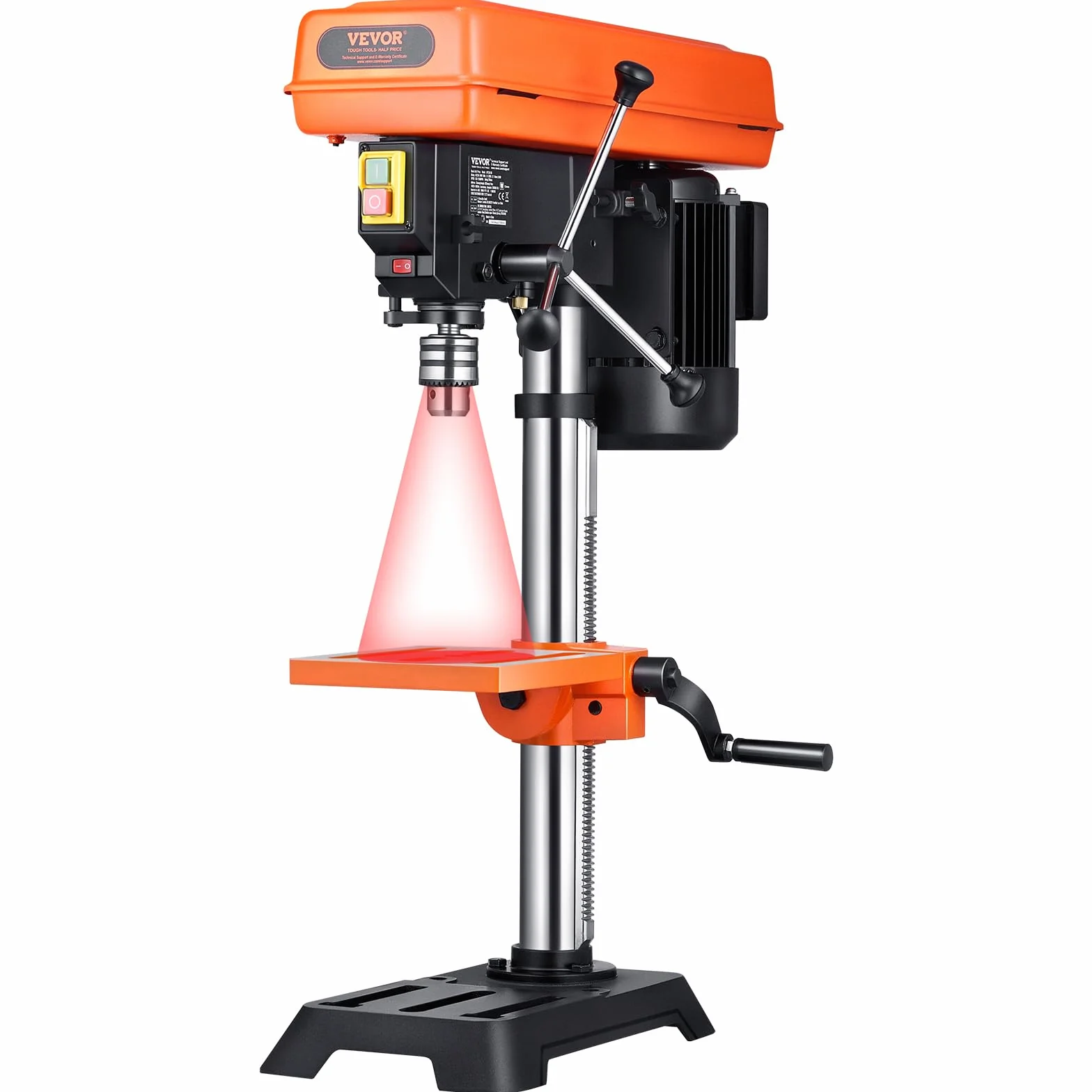 VEVOR Wiertarka kolumnowa 550 W silnik indukcyjny 550 W regulowana prędkość 550/950/1500/2000/2500 obr./min, stół roboczy przechylany od 0 do 45°, do drewna i metalu