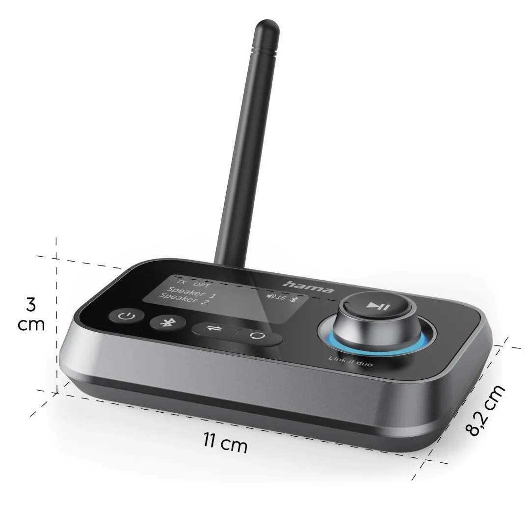 Hama TRANSMITER BLUETOOTH LINK IT Duo 2w1 Adapter Nadajnik i Odbiornik Bluetooth Zasięg 10m Jack 3,5mm USB-C Czarny