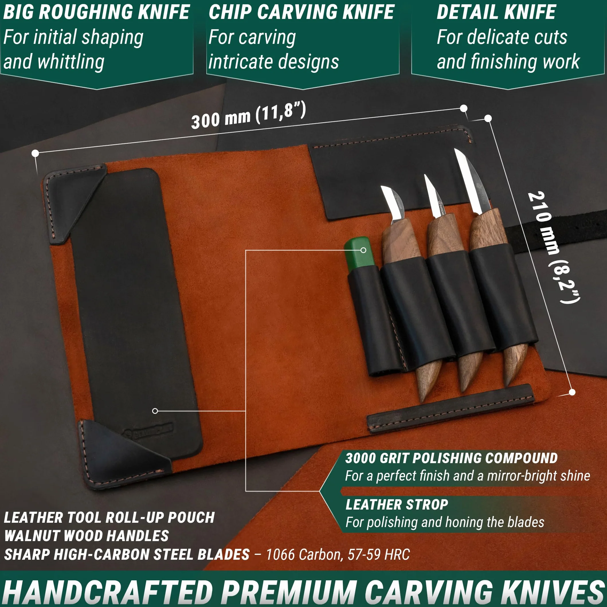 BeaverCraft Zestaw noży do rzeźbienia w drewnie Deluxe S15X – narzędzie do rzeźbienia, dłuto drążone, dłuto
