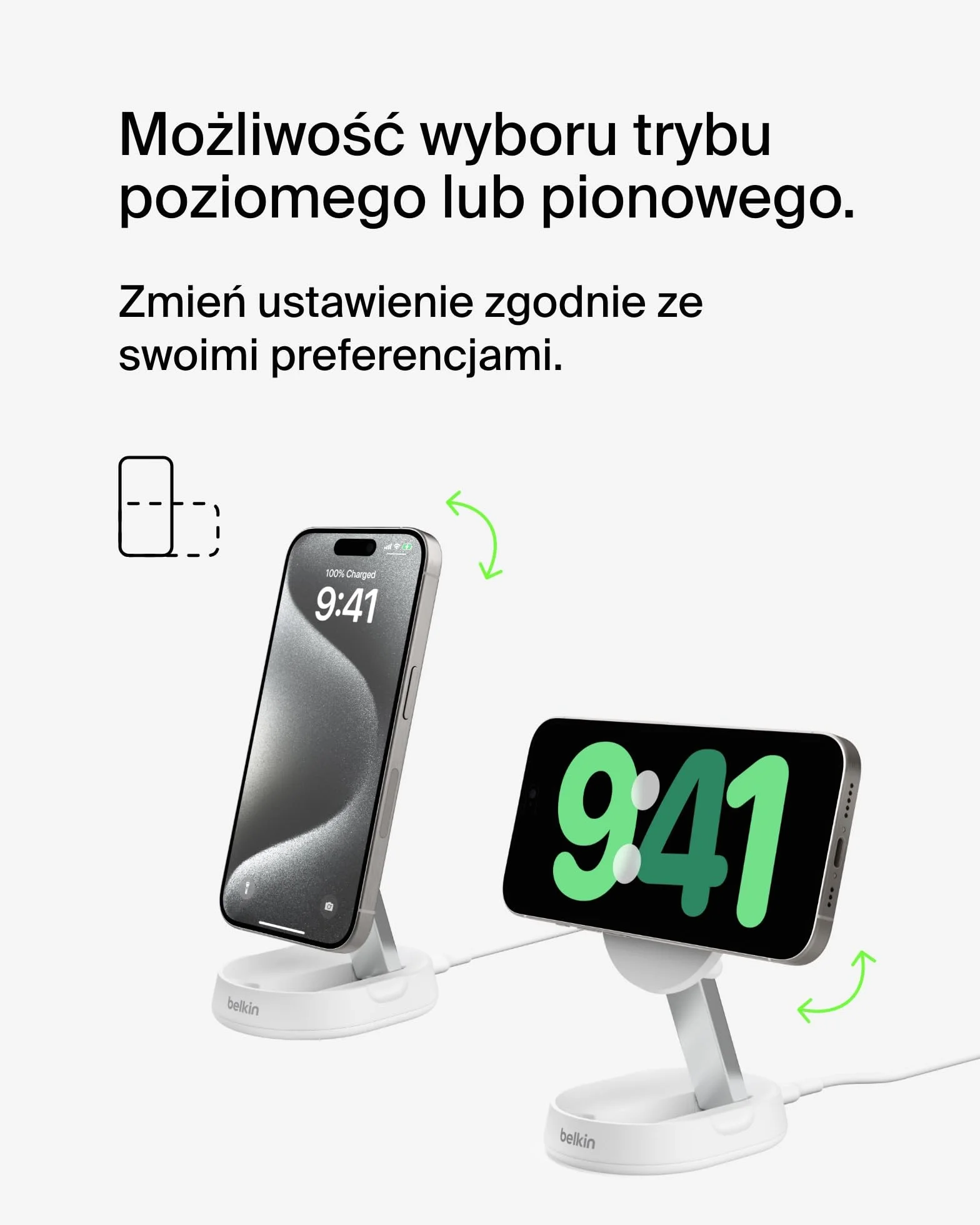 Belkin BoostCharge Pro konwertowalna podstawka ładująca 15W MagSafe bezprzewodowa ładowarka Qi2 do iPhone 15, 14, AirPods biała