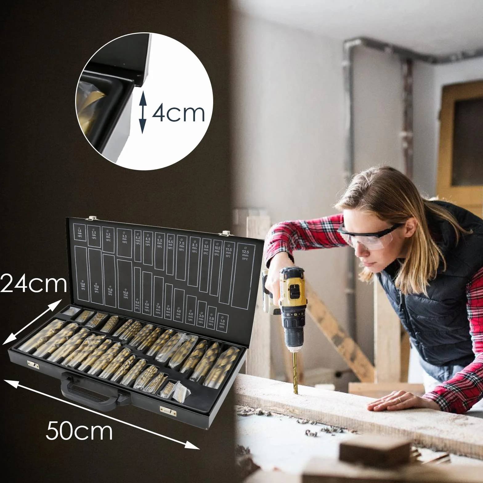 Zestaw wierteł do metalu, 230-częściowy zestaw wierteł do metalu, szlifowane HSS, Ø 1-13 mm, profesjonalny zestaw wierteł do kamienia