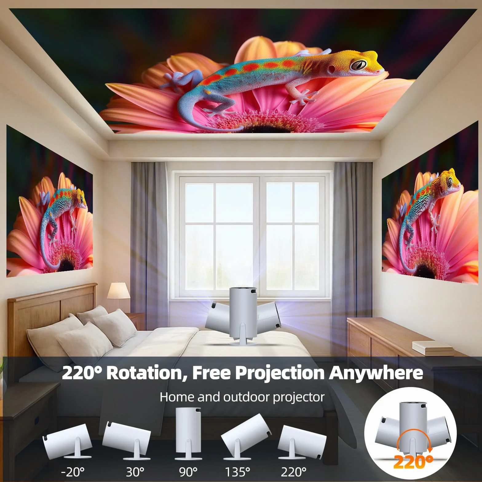 Mini projektor 4K WiFi 6 BT 5.0 Android 11 automatyczny Keystone 220° przenośny HDMI USB