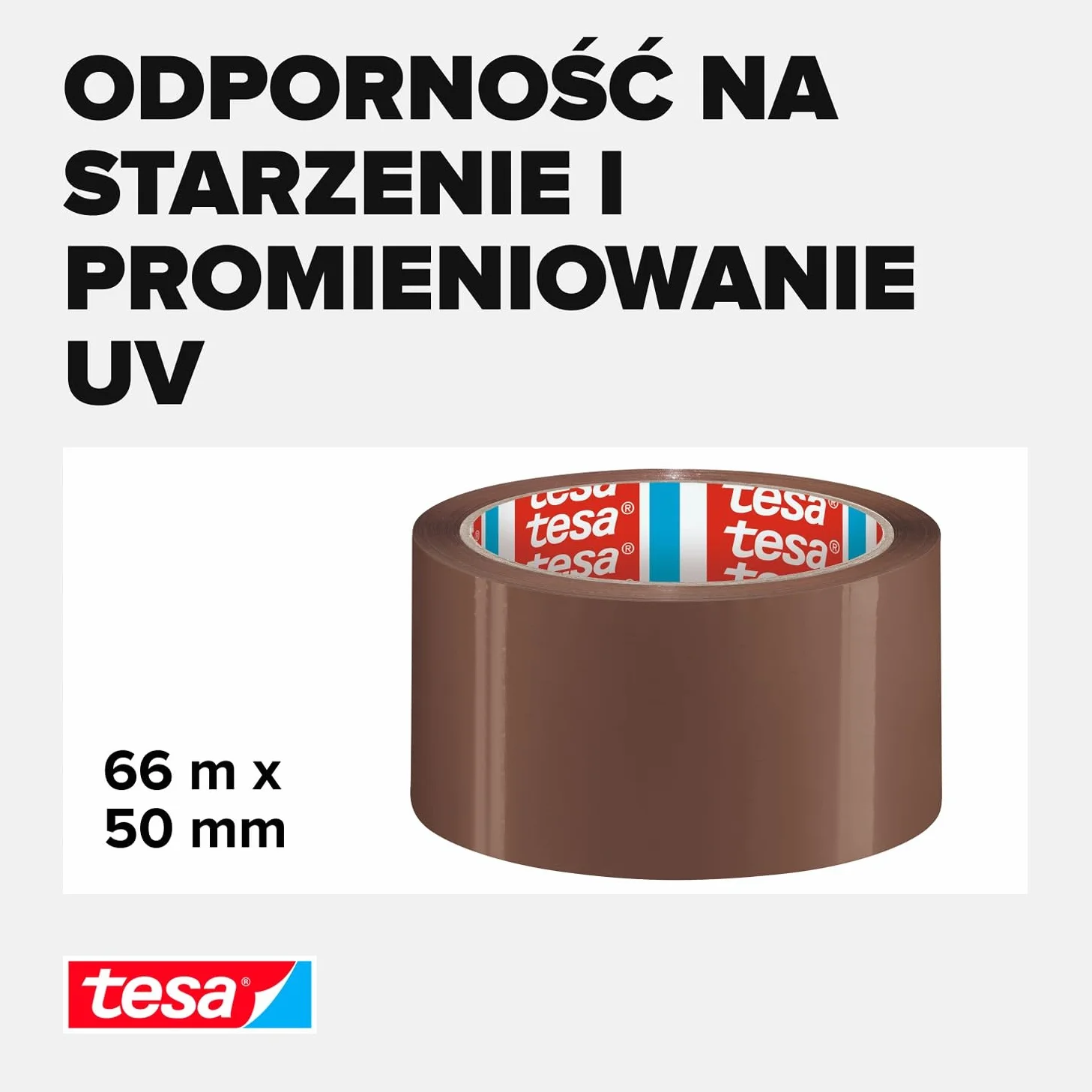 tesapack Solid & Strong Taśma do Pakowania, Samoprzylepna Taśma Pakowa, Ciche Rozwijanie, Dobra Przyczepność, bez Rozpuszczalników, 66 m x 50 mm, Brązowa lub Przezroczysta