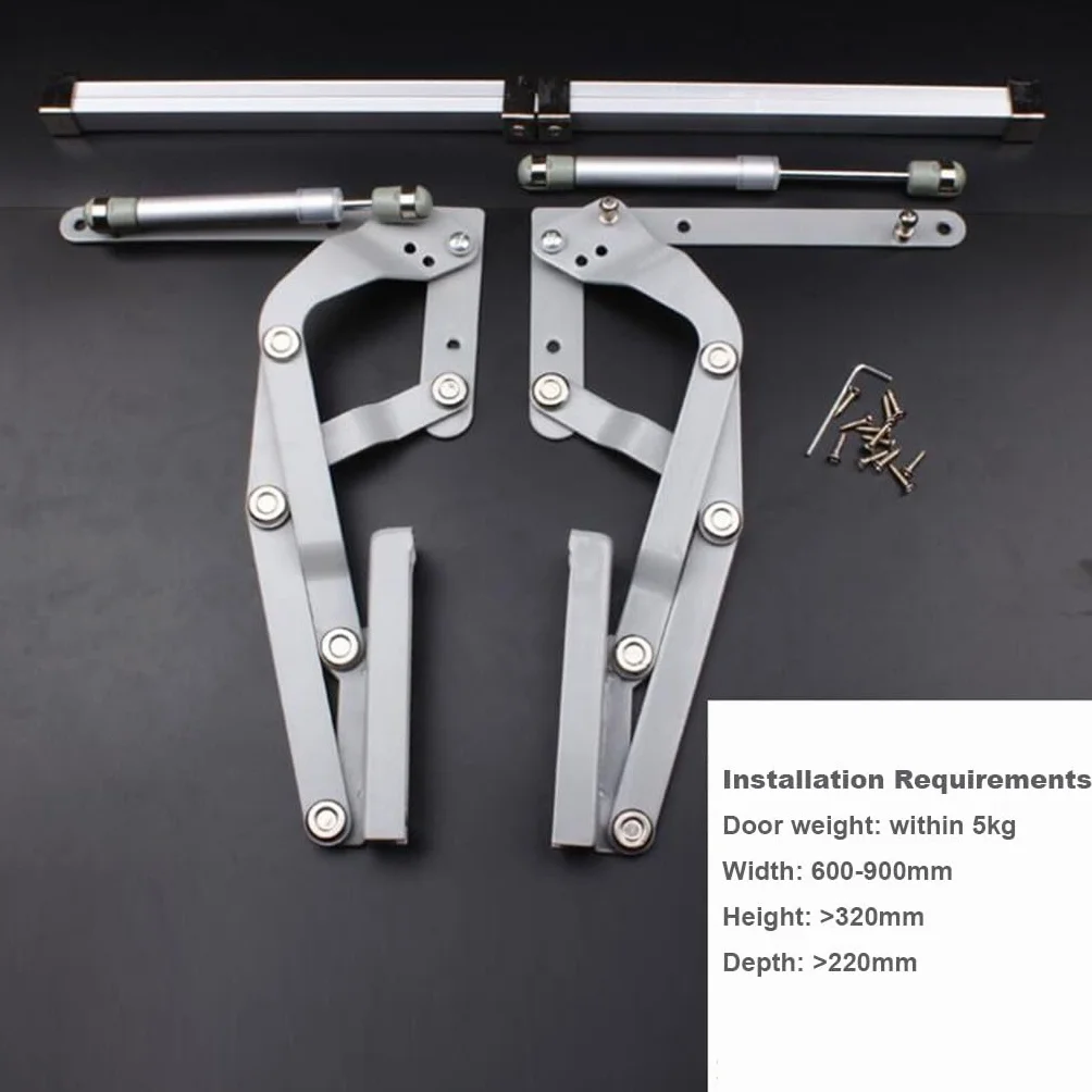 Pneumatyczny mechanizm podnoszenia szafki kuchennej Wspornik zawiasu obrotowego do szafek o szerokości 60–90 cm, sprężyna gazowa 250 N Zestaw wsporników pionowych (maksymalna waga drzwi 5 kg)