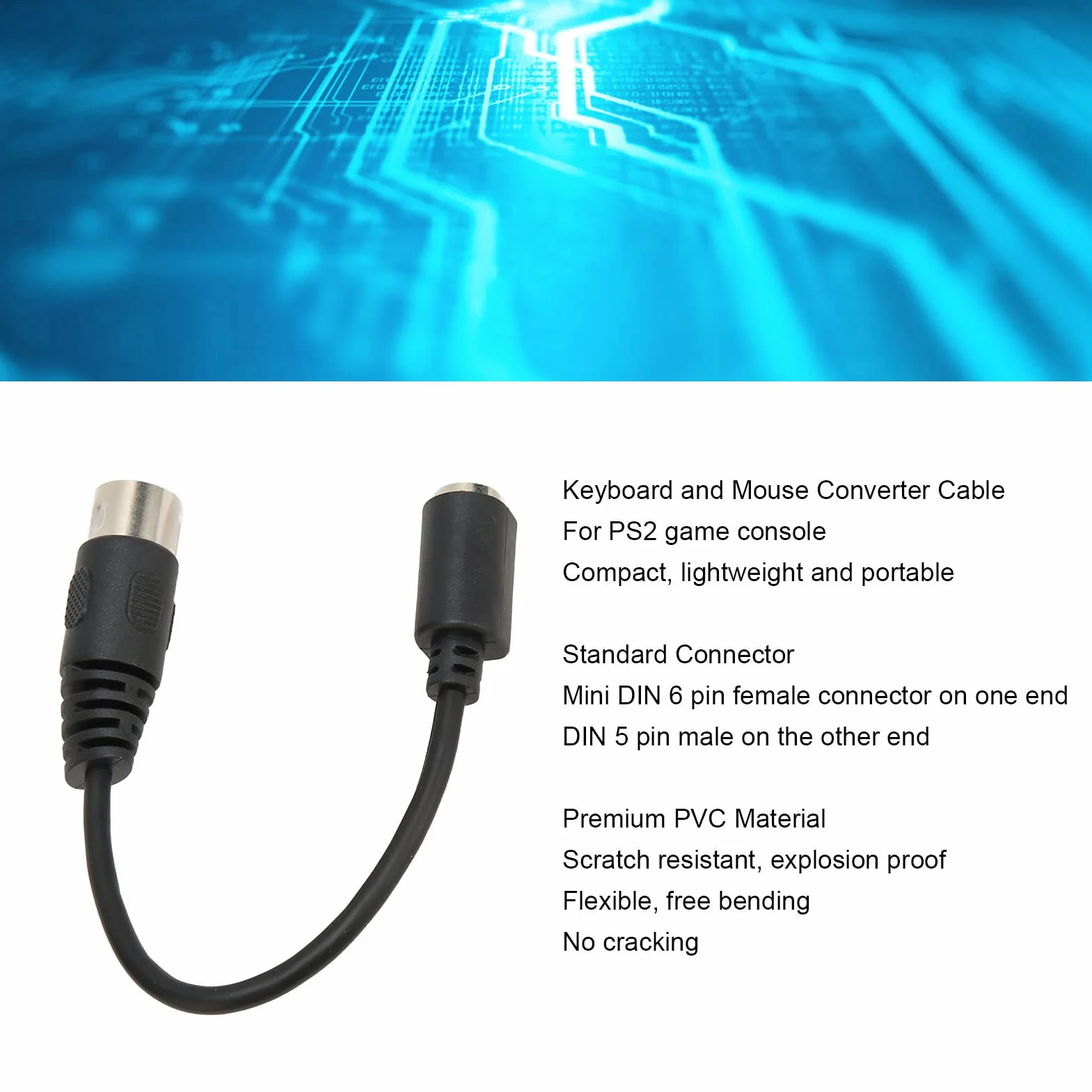 Kabel Konwerter Myszy Klawiatury DIN 5 Pin Męski do Mini DIN 6 Pin Przewód Adapter 5.9in