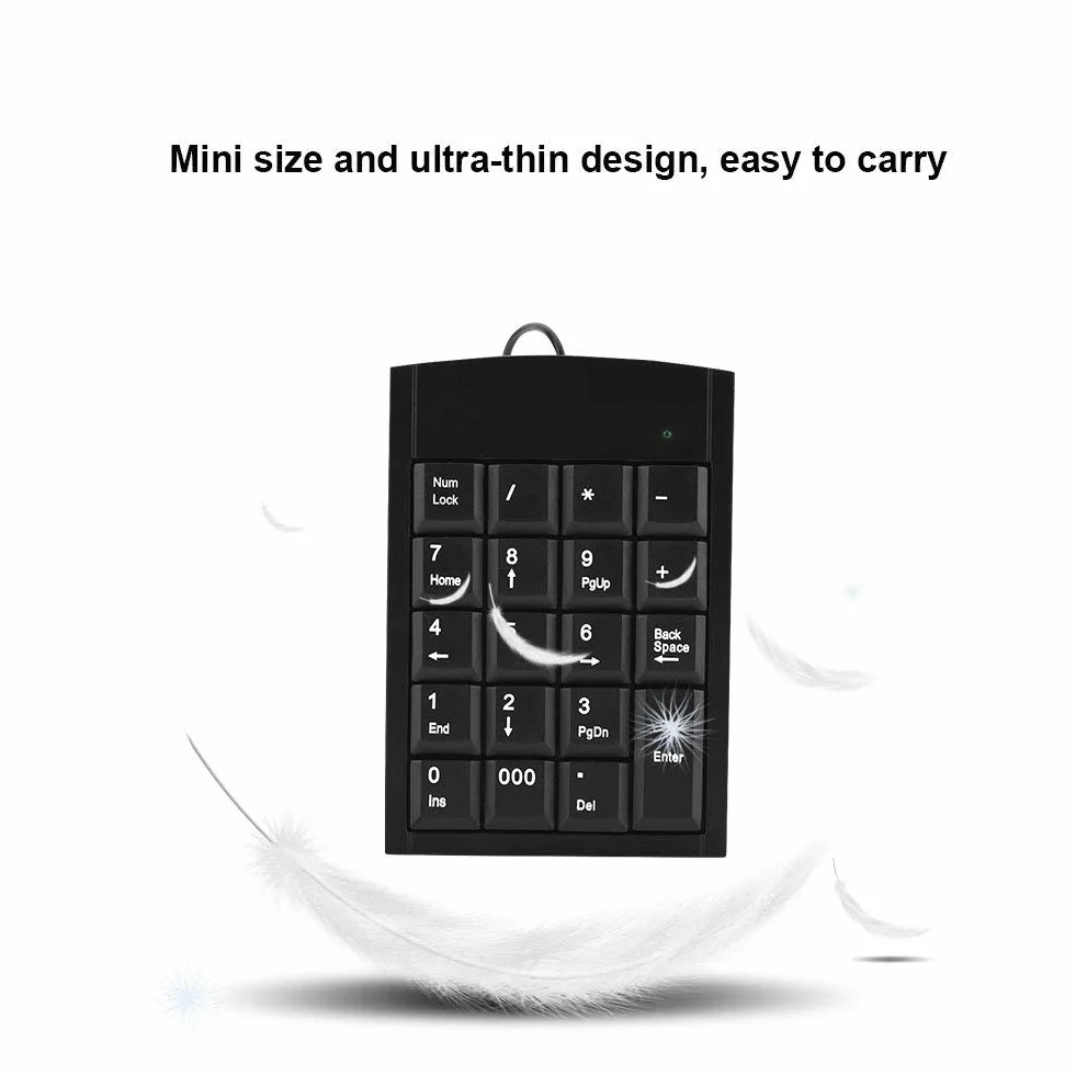 Klawiatura numeryczna, Richer-R Przenośny Slim Mini USB 19 klawiszy Klawiatura numeryczna, Ergonomiczna klawiatura numeryczna Klawiatura do laptopa Komputer stacjonarny Czarny